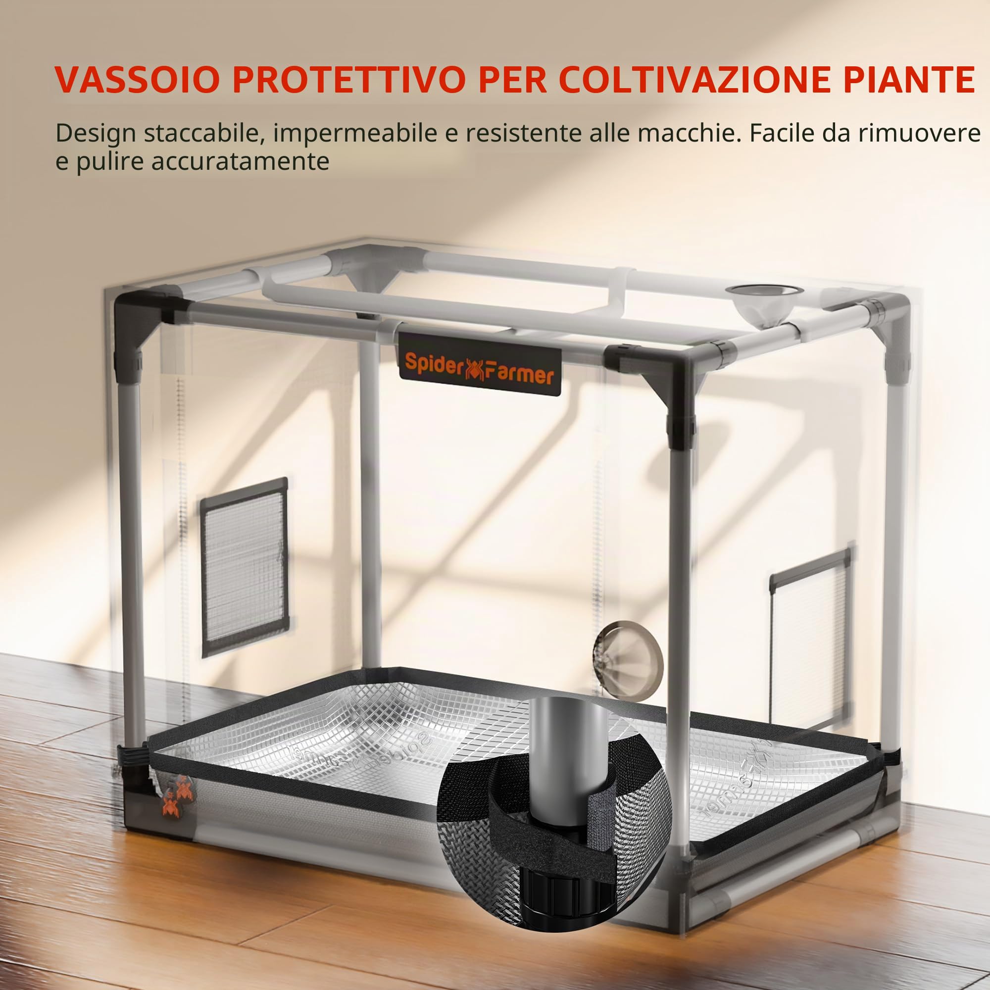 Spider Farmer Piccola tenda per aerogard, 60 x 40 x 50 cm, con porta roll-up, lamiera di fondo rimovibile, tessuto mylar 2000D, per sistema di coltivazione idroponica SmartG12