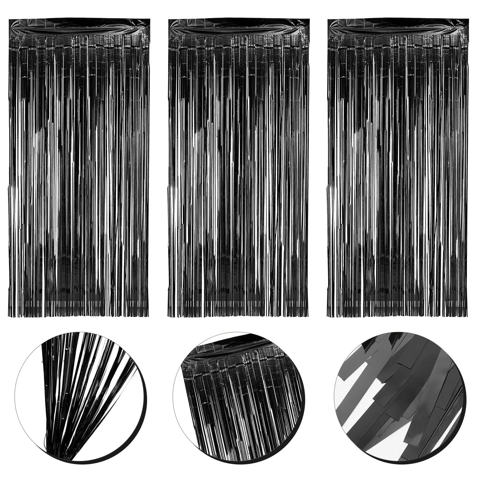 Mobestech 15 Piezas Cortina Metálica de Pvc Negra Diseño Vertical Degradado para Decoración de Cumpleaños y Fiestas, Fácil Instalación y Diseño Llamativo para Eventos