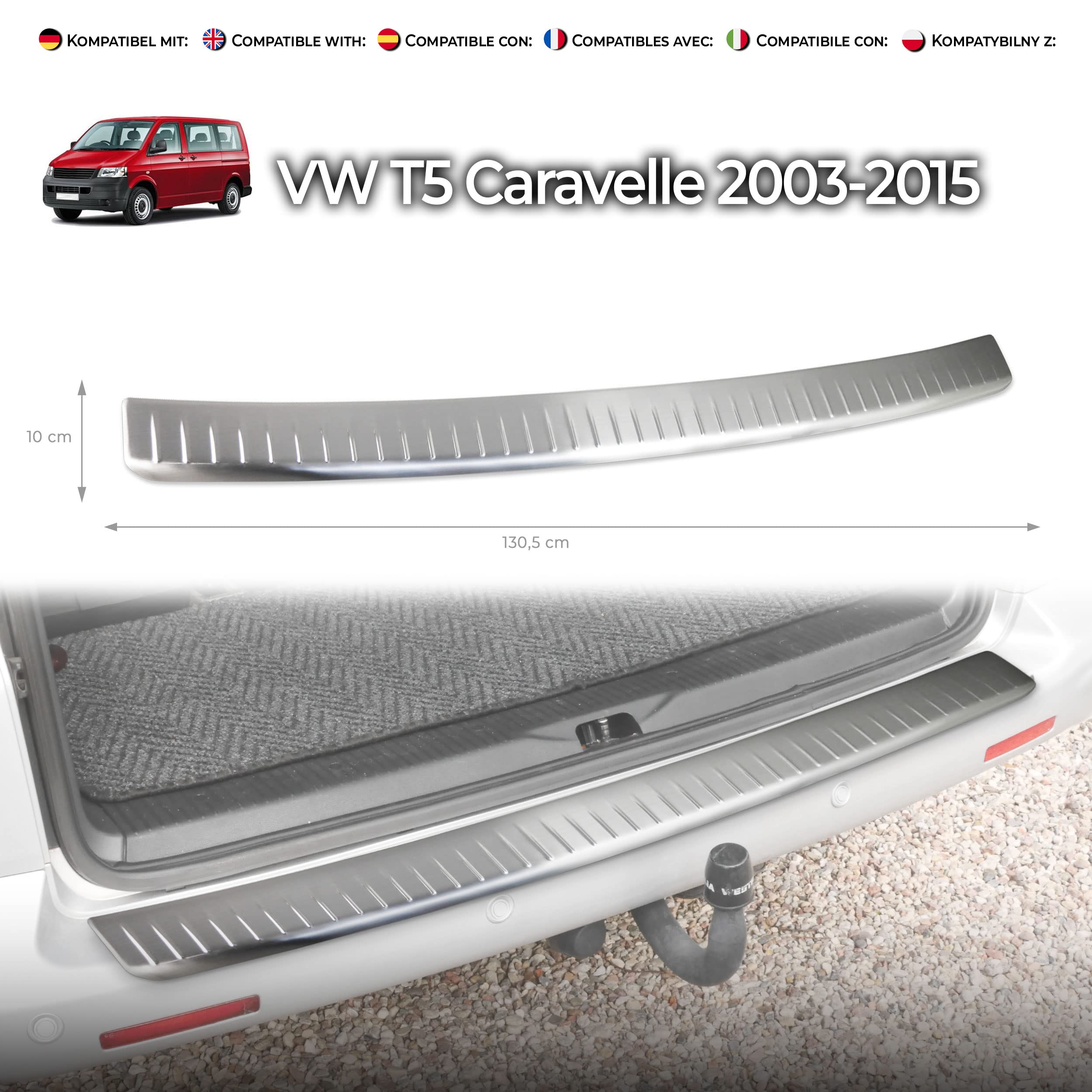 Protection Seuil Coffre Acier Inox Poli Chromemaster VW T5 Caravelle 2003-2015 – Anti-Rayures