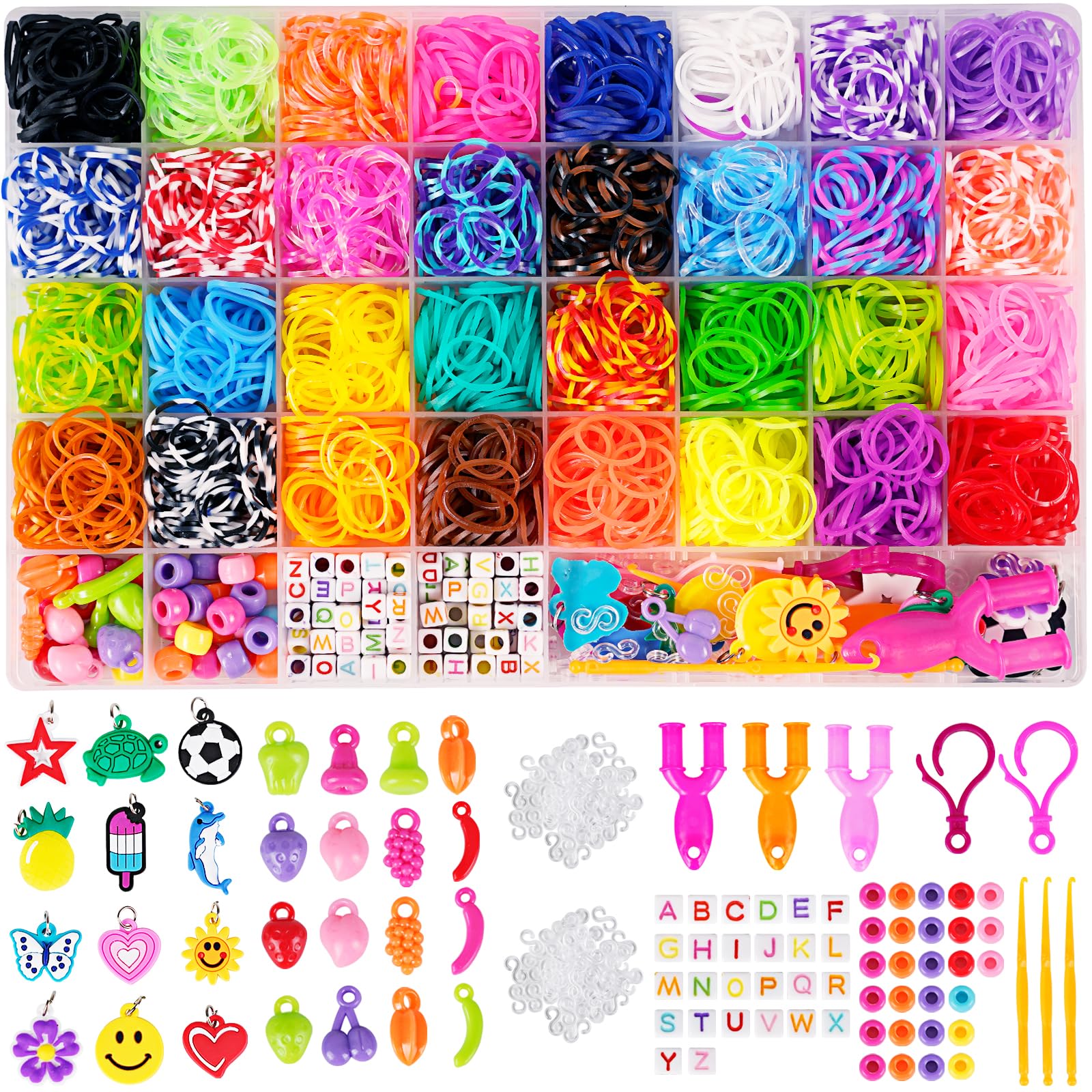 Yiduohua Loom Bands, 2600+ Loom Bands Kit, 32 Color Looms Twist Rubber Band with Letters, Beads and Storage Boxes, DIY Friendship Bracelet Making Set, Suitable for Birthdays, Christmas Gifts