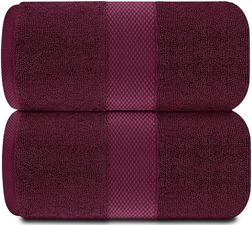 Miniatura 2 de White Classic - Juego de 2 toallas de baño extragrandes, muy absorbentes, colección hotel y spa, 35 x 70 pulgadas, color rojo vino