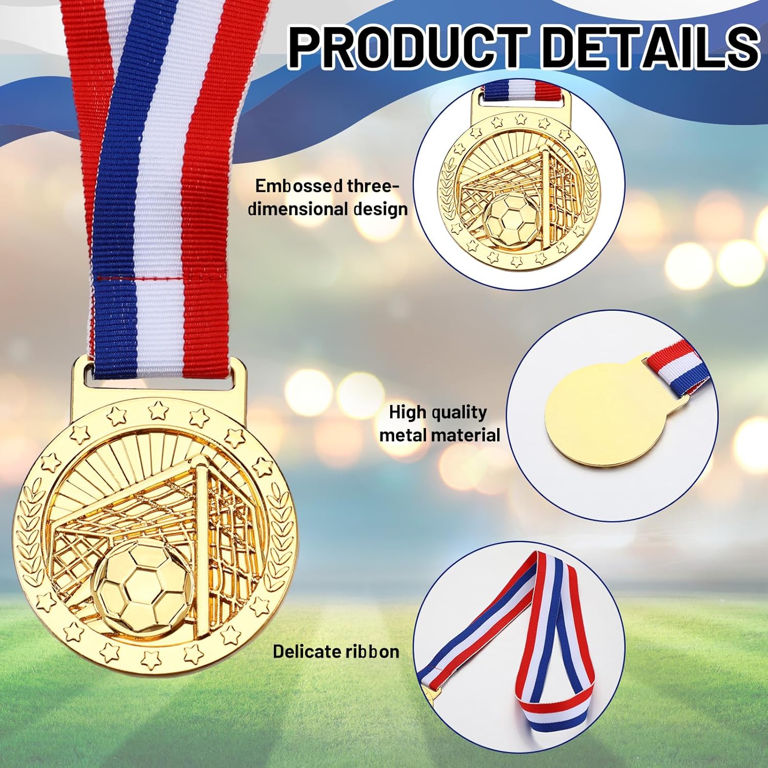 Cunno 24 Pcs Gold Award Medals 2'' Basketball Soccer Medals with Ribbon Trophy Awards for Sports Team Competition Participation Winner Gift