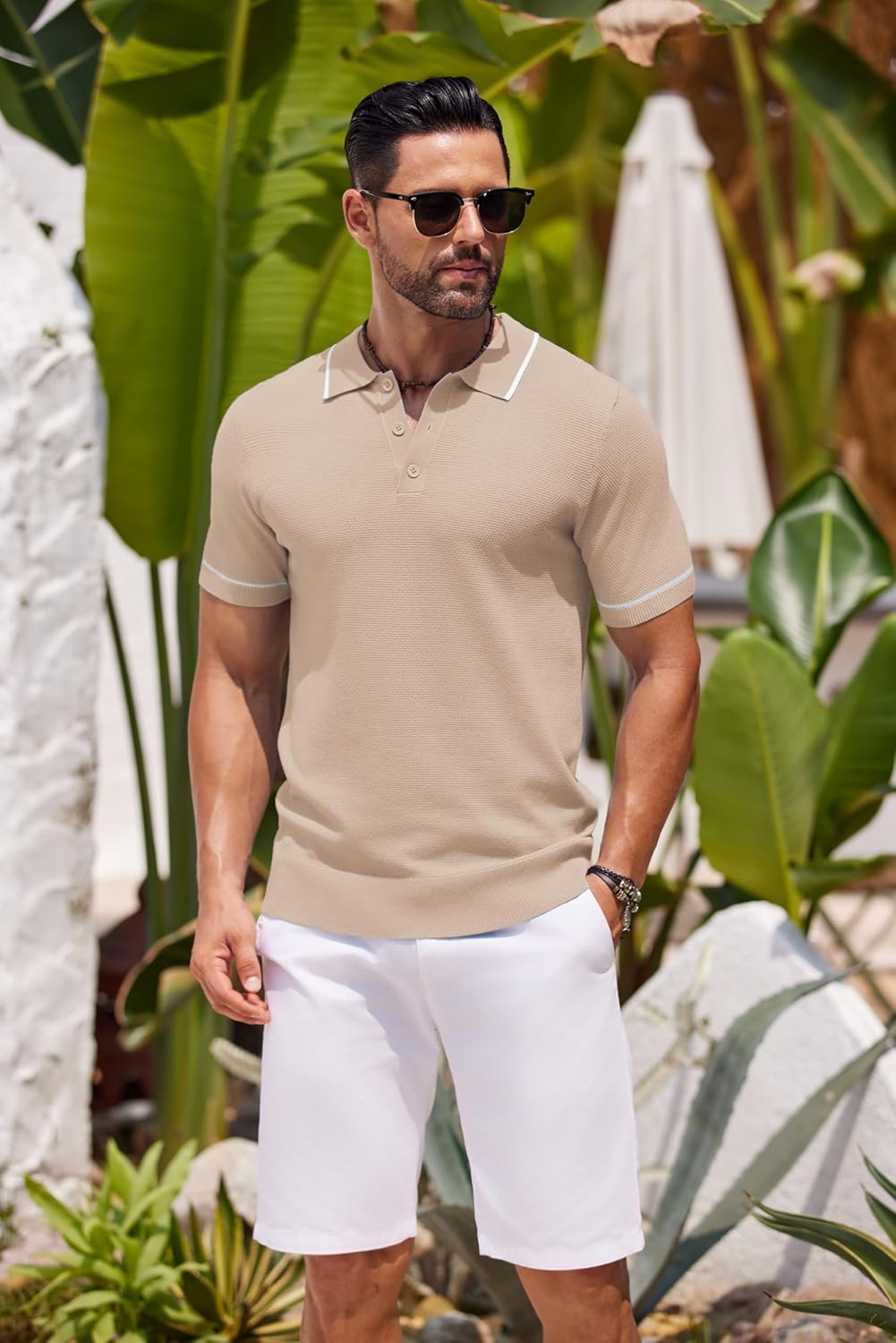 COOFANDY Men's Knit Polo Shirts Casual Short Sleeve Button Down Shirts Crochet Classic Golf Polo Collared Shirts - Image 2