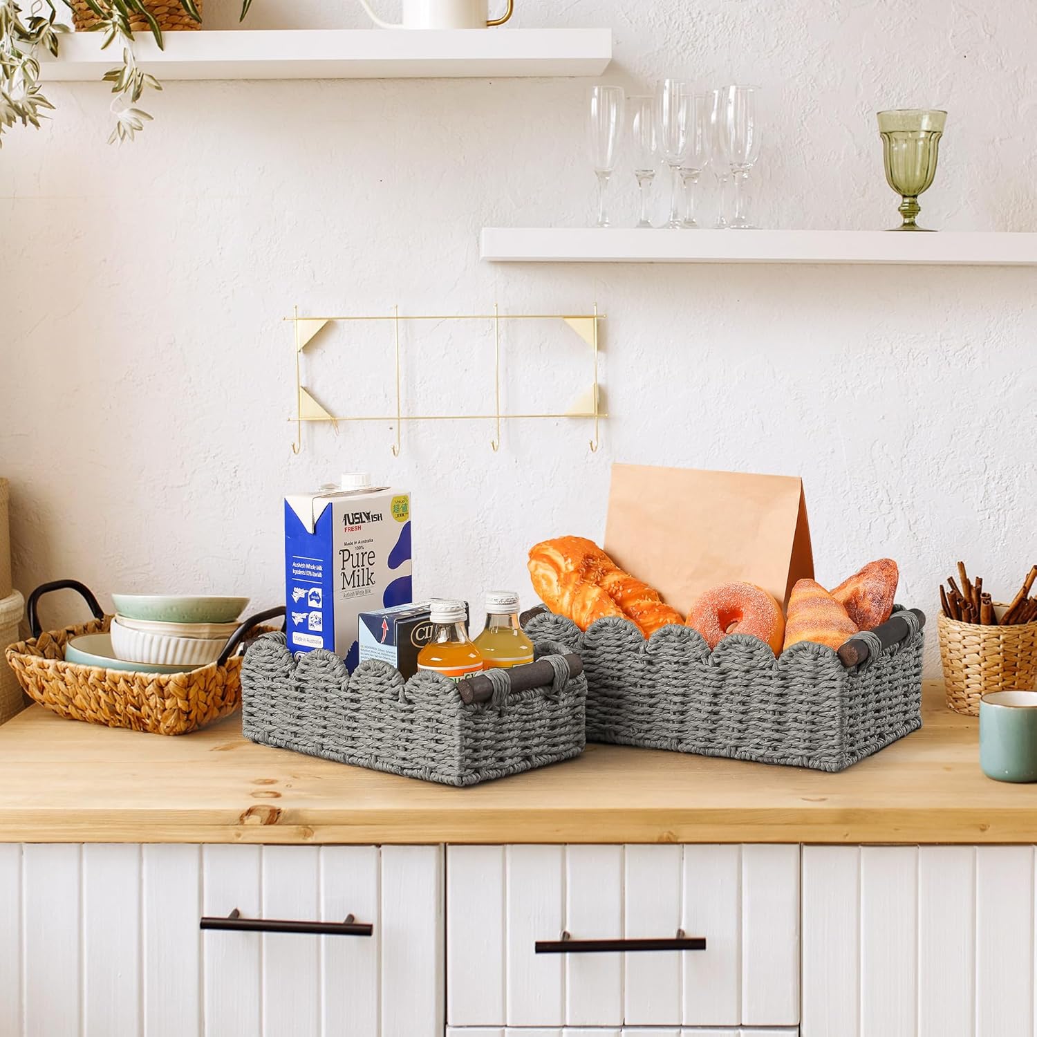 Storage Basket Wicker Baskets for Organizing Toilet Paper Storage Basket for Toilet Tank Top,Gray - Image 6