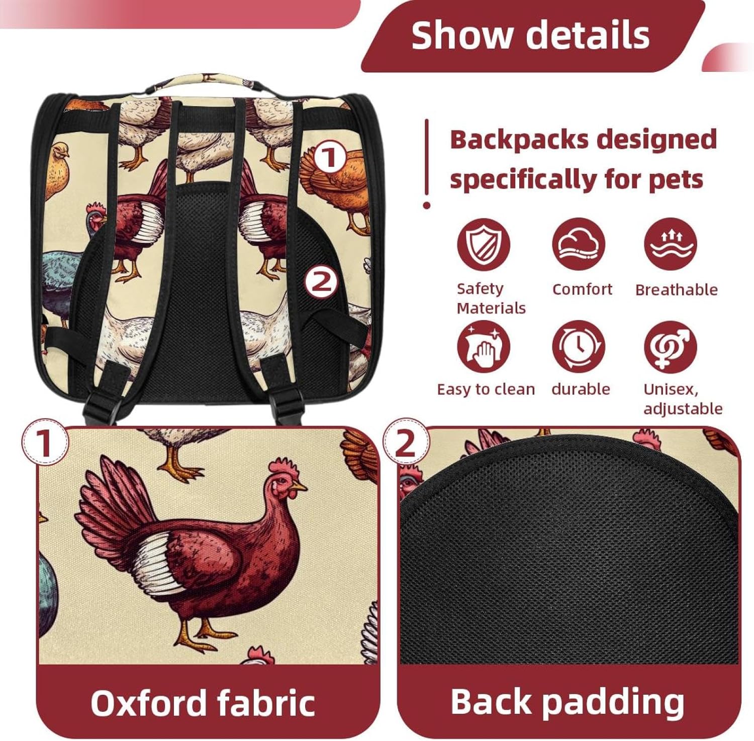 Portable Travel pet Backpack Carrier Hamster Bag Small Dog cat Carrier Breathable Hang Bag, Chicken Goose Duck and Turkey (2)