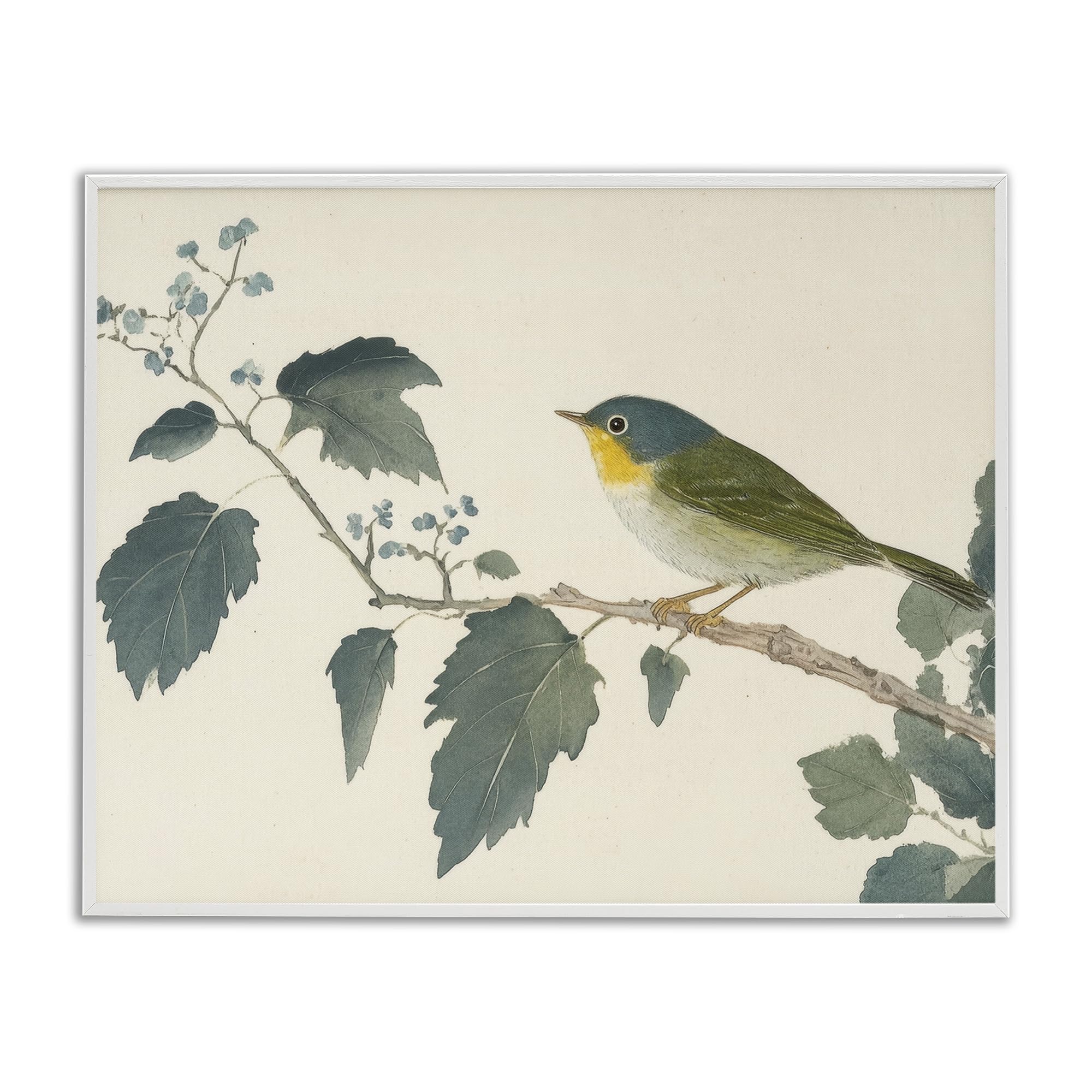 Stupell Industries Blue Bird and Leaves White Framed Giclee Art, design by Petal Prints Design, 24 x 30
