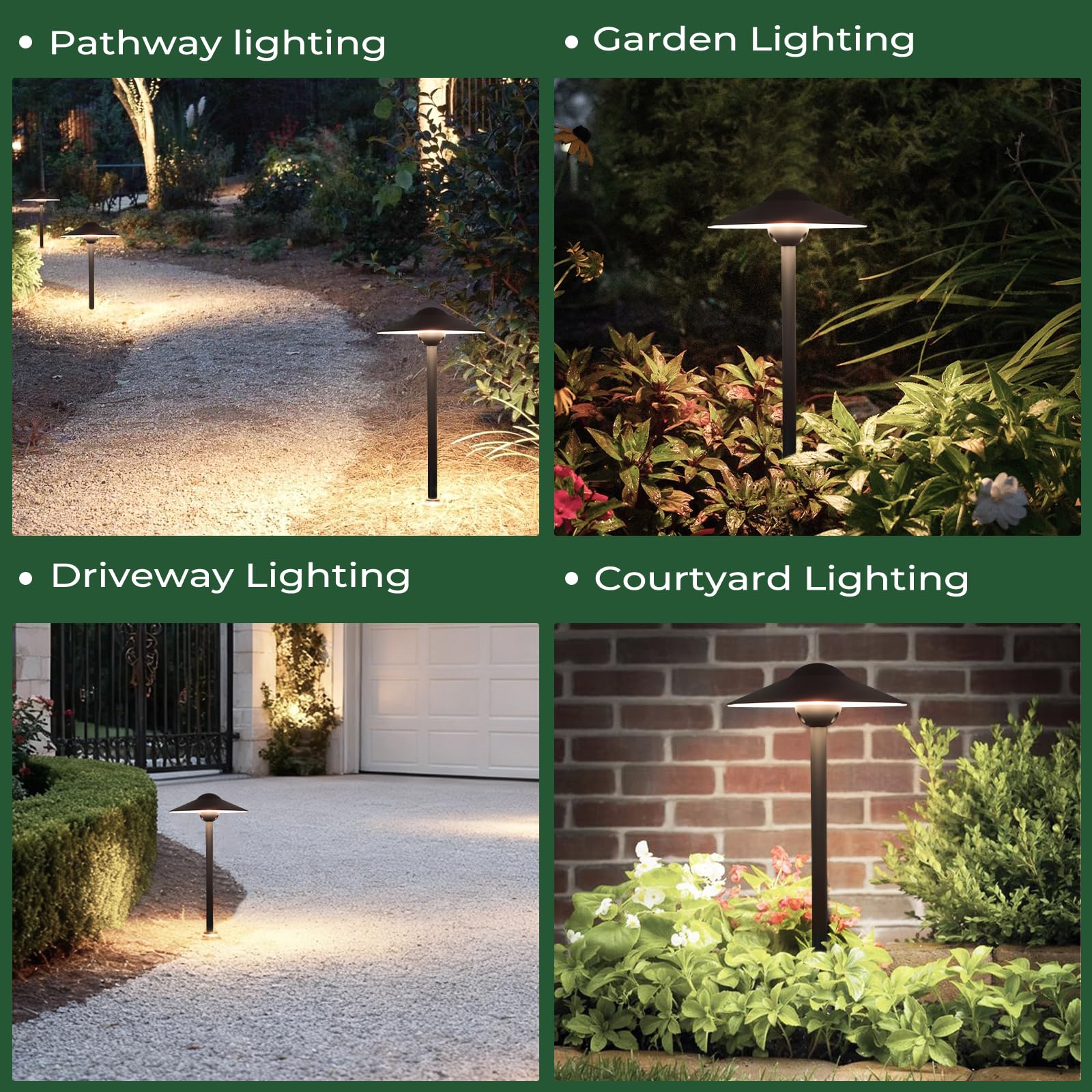 Gardencoin Niederspannungs-Wegeleuchten (21,6 cm Schirm, 54,8 cm hoch), 12 V LED-Landschaftsbeleuchtung für den Außenbereich, verdrahtet, Aluminium-Wegbeleuchtung mit 3 W, 2700 K, austauschbare