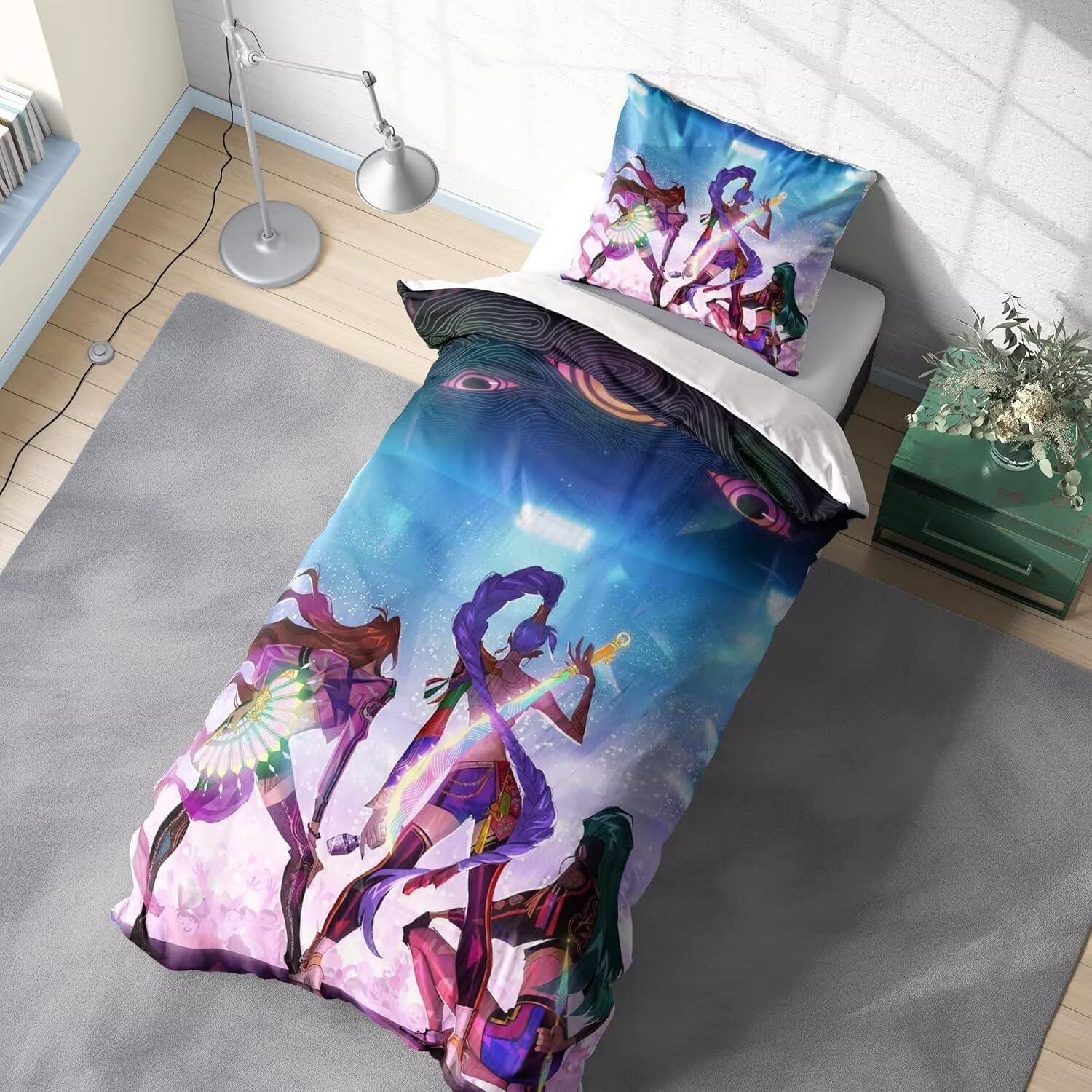 Anime Quilt Cover Comforter Covers Duvet Cover for Teens Bedding Set with Pillow Cases Closure Soft Microfiber 3 Pieces Single 135 x 200 cm