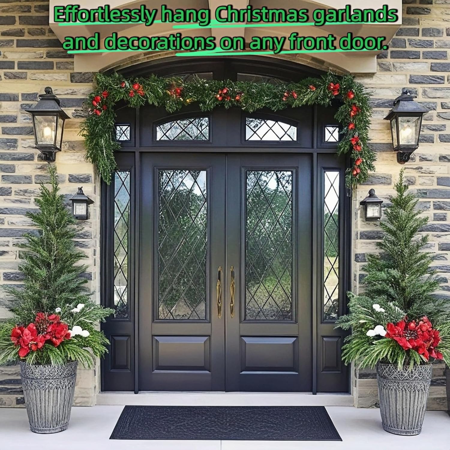 Garland Hanger for Front Door, Adjustable 32"-80" Fit Doors Frames Garland Hanger, Heavy-Duty Christmas Halloween Decoration Holder for Wreaths, Lights, No Screws, Drilling (32''-40'')