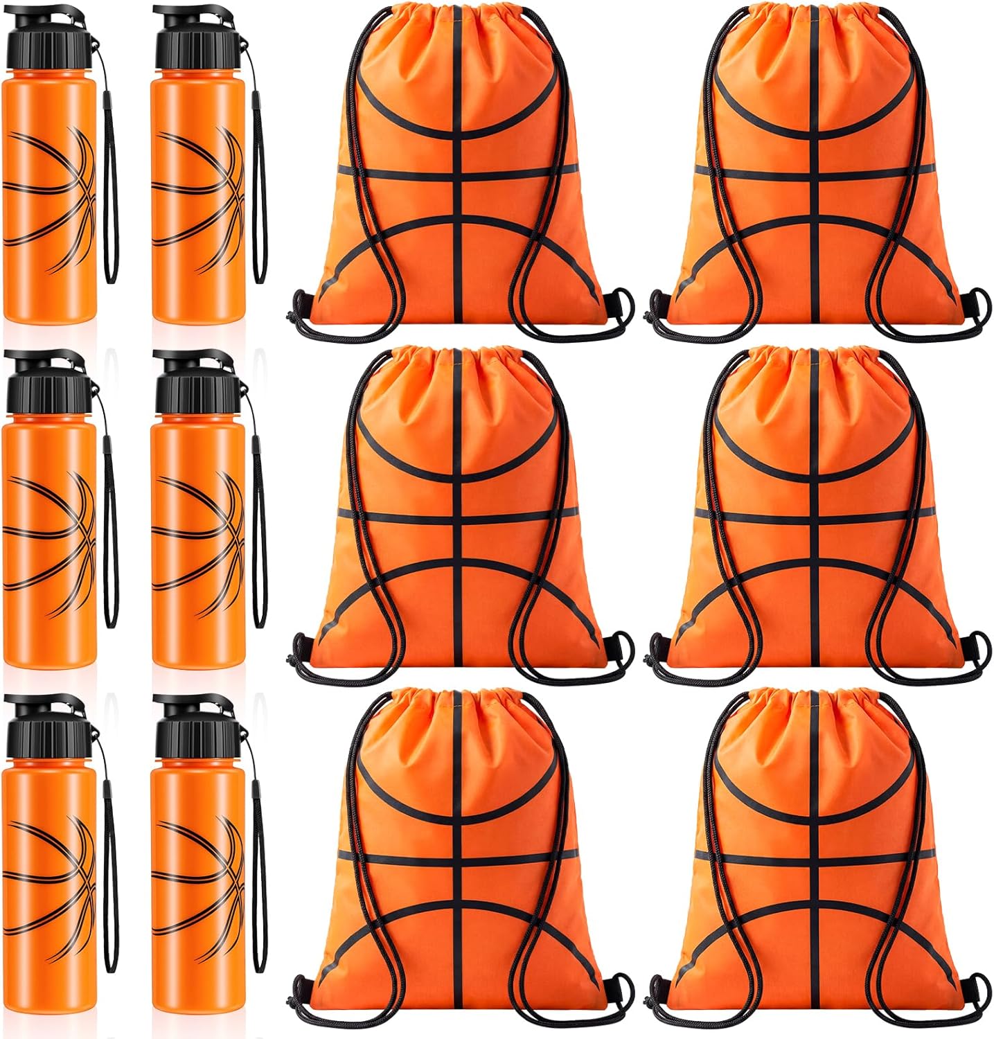 Olgaa 12 Pcs Basketball Party Favors Include 6 Pcs Water Bottle 20 oz 6 Pcs Drawstring Bag Sports Themed Reusable Drink Bottles Bulk Accessories for Players Lovers Team Gifts (Basketball)