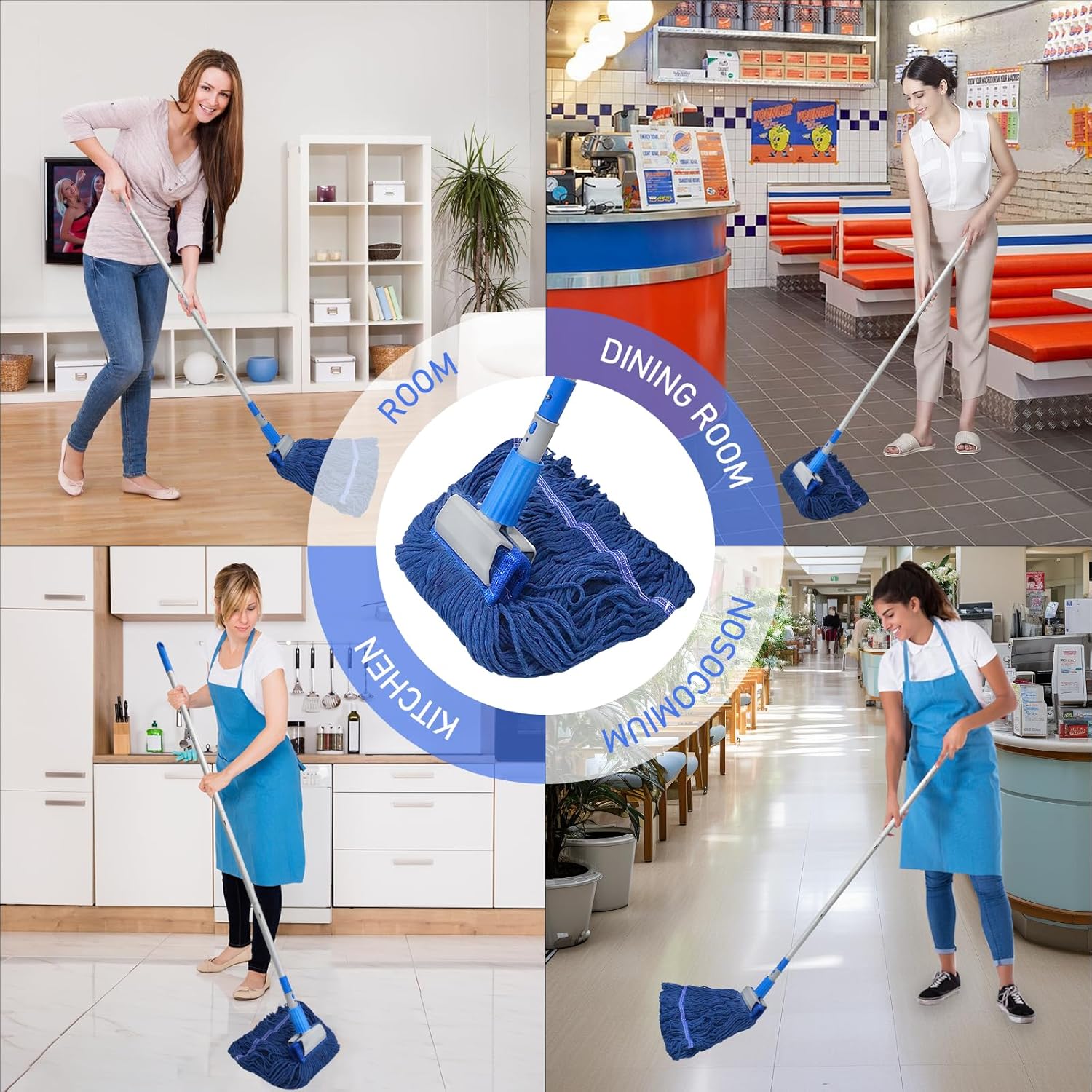 Industrial Mop Heavy Duty Industrial Cotton Mop Head Includes 2 Head for Home,Garage, Workshop, Warehouse Floor Cleaning-Blue