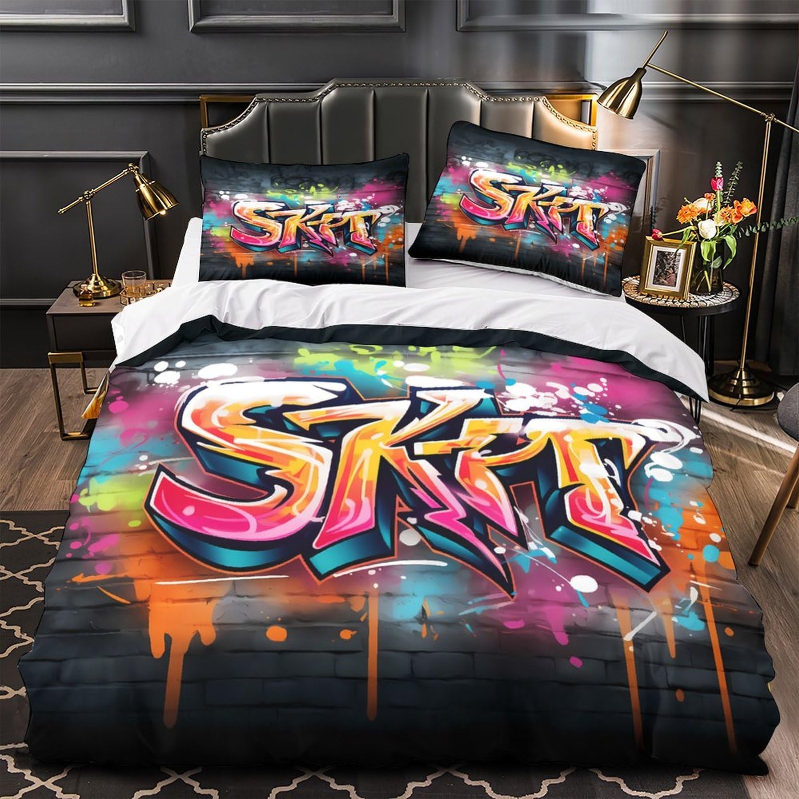 Housse de couette graffiti enfant lit simple avec parure de lit 3d imprimée