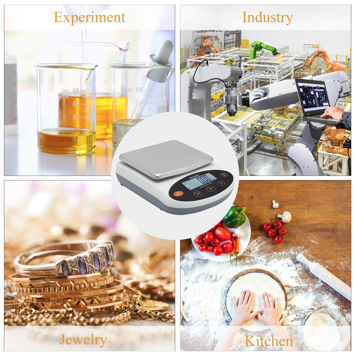 Bonvoisin Präzisionswaage, 0,01 g, 200–5000 g, analytisches Labor, elektronische Waage, wissenschaftliche Waage, 10 mg Lesbarkeit, kalibriert und direkt ablesbar (1000 g, 0,01 g)