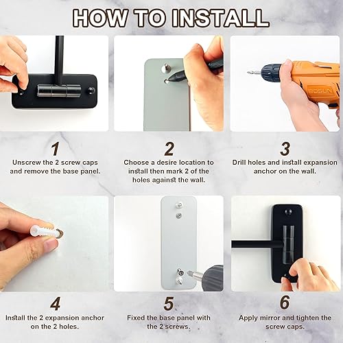 Miniatura 14 de JANEEVA Espejo de maquillaje montado en la pared de 8 pulgadas, espejo de aumento 10X con brazo extensible 360, espejo de tocador de doble cara