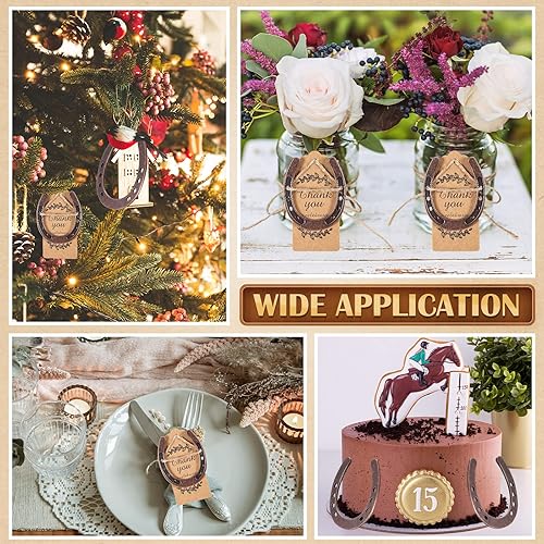 Miniatura 7 de Breling 50 piezas de herraduras de la suerte, regalos de boda, regalos de artesanía rústica con etiquetas de estraza de hierro fundido, recuerdos de