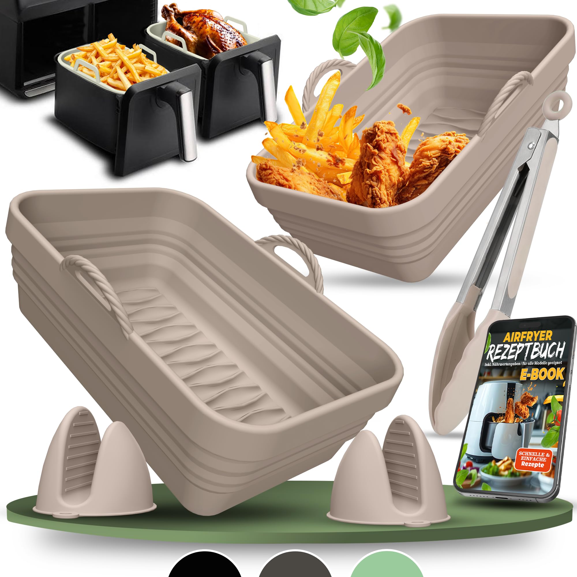 KNUSPERLIEBE® 2x Set Zubehör für Ninja Foodi Max Dual Zone Silikonform Faltbar, Dual Zone Airfryer, Heißluftfritteuse, AF300 AF400 AF451, Silikoneinsatz Air Fryer Accessories, spülmaschinengeeignet