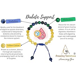 Amazing Gemstone Diabetic Support Bracelet - Yellow Calcite Sodalite Malachite Bracelet Set for Men Women Healing Calming Anxiety Stress Relief Gifts Pulseras Para Hombres Mujer Stocking Stuffers