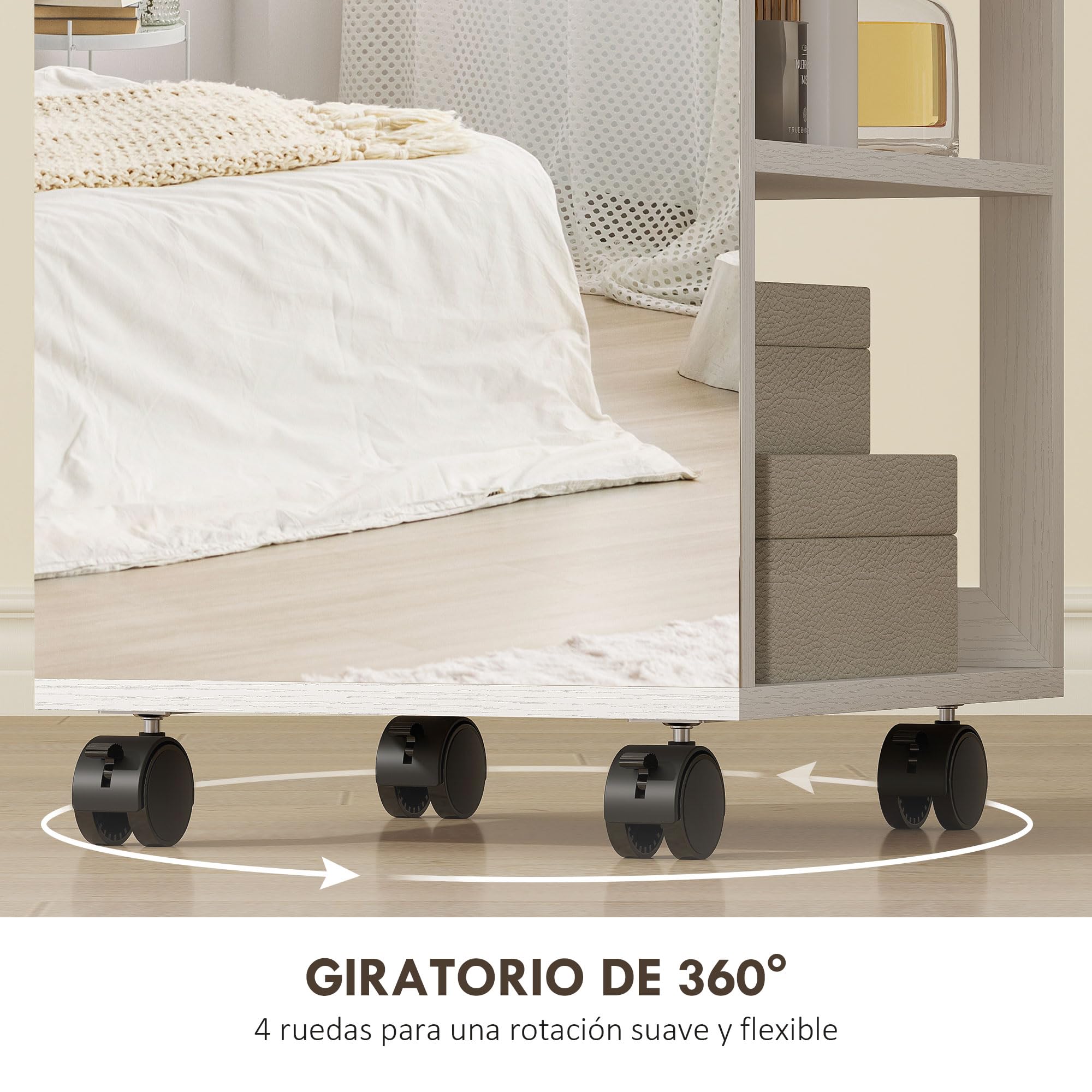 HOMCOM Espejo Joyero con Luces LED 3 Colores, Armario Joyero Giratorio 360° con Espejo sin Marco, Perchero, Cerradura con Llaves, Compartimentos, Blanco Beige