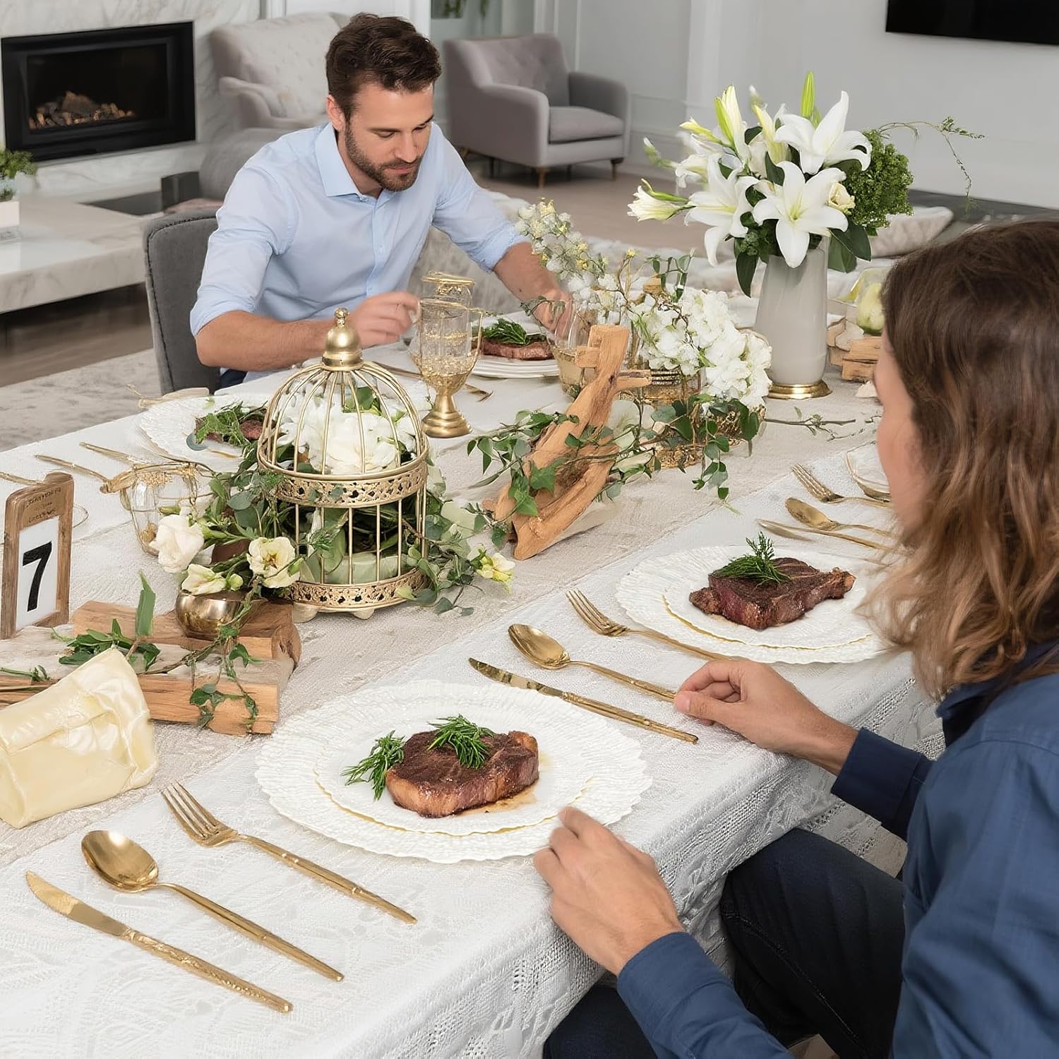 SUT 60 Pcs Ivory Plastic Plates, Disposable Plates for 30 Guests include 10 inch Dinner Plate and 7 inch Dessert Plate, Ivory Plate Disposable Heavy Duty for Party/Birthday/Wedding - Image 7