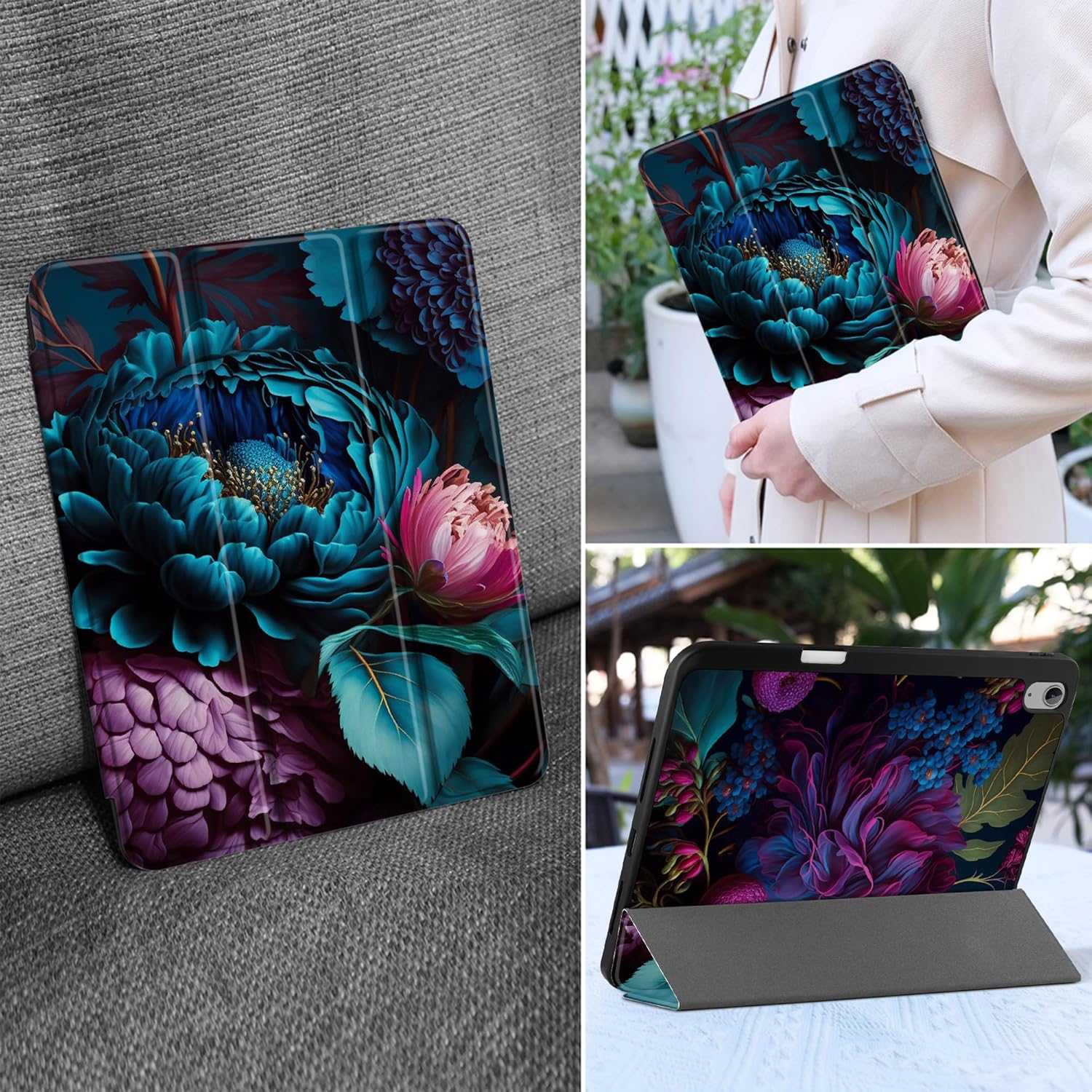 MEEgoodo Case for iPad Air 13 inch 2025 2024 (M3/M2), Tablet Cases with Trifold Stand + Pencil Holder + Auto Wake/Sleep + Soft TPU Back Cover, Beautiful Fantasy Flower - Image 7