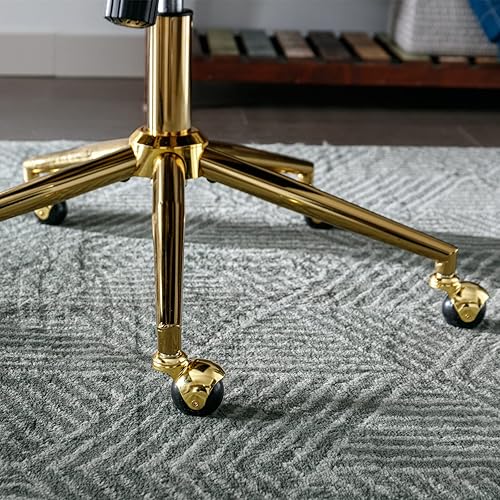 Miniatura 5 de Polibi Silla de oficina giratoria, silla tapizada de terciopelo sin brazos con base de metal dorado, silla de escritorio ajustable, botón