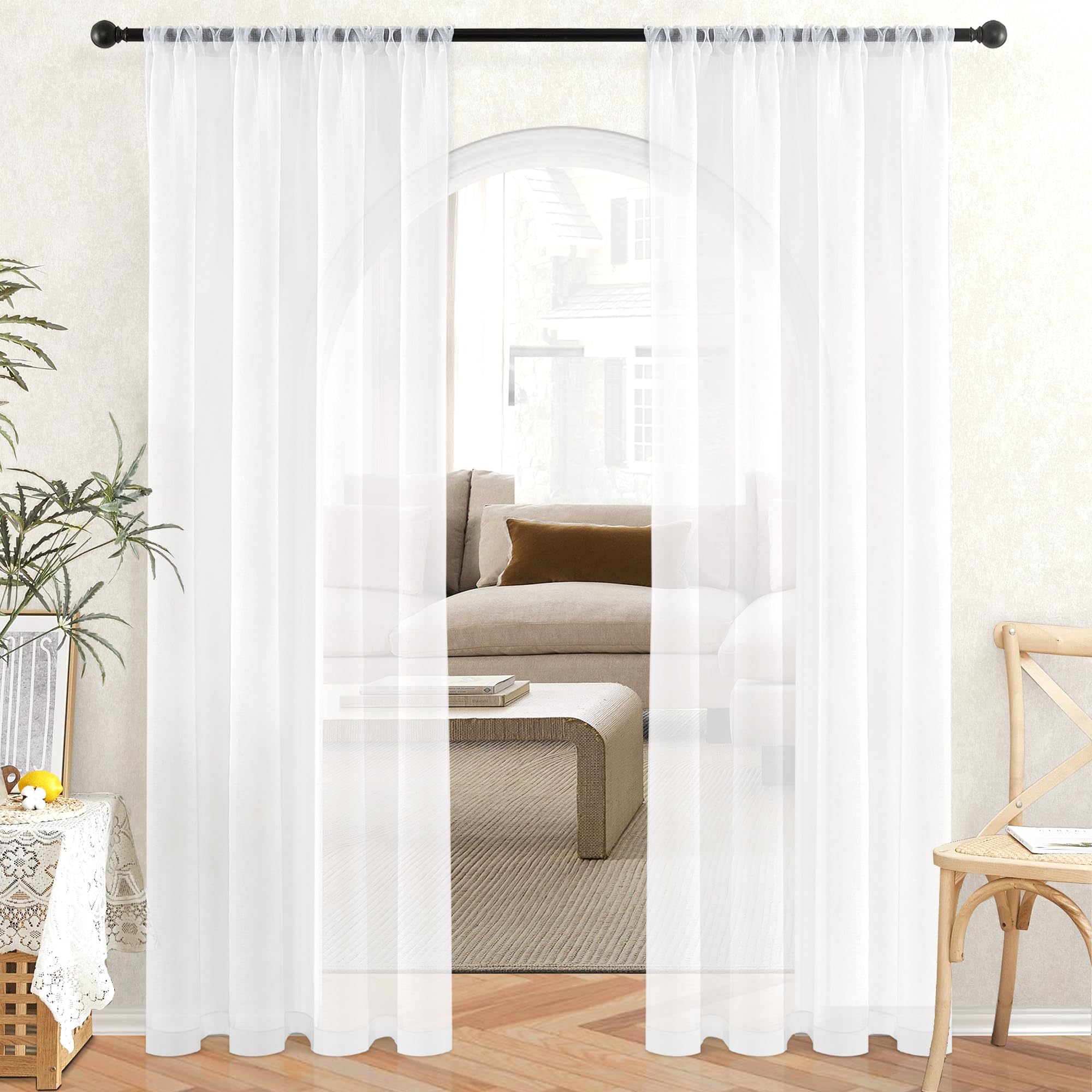 MRTREES White Voile curtains 72 Drop Pair, Pack of 2