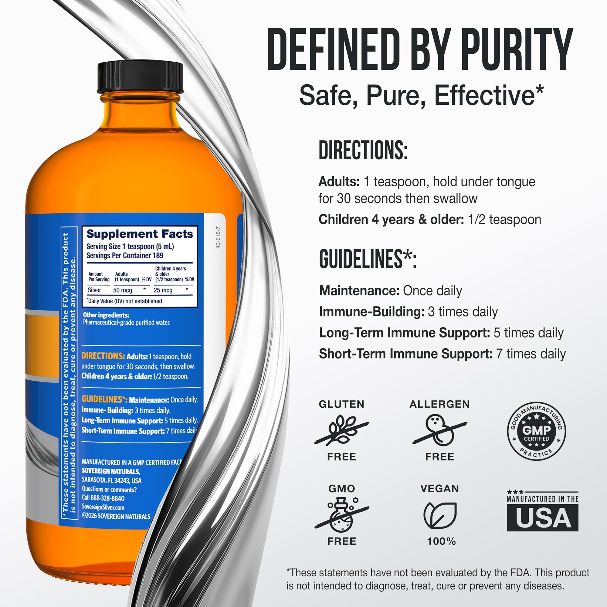 Immune Support and Anti-Oxidants Sovereign Silver Hydrosol Polyseal Cap NEW, 946ml