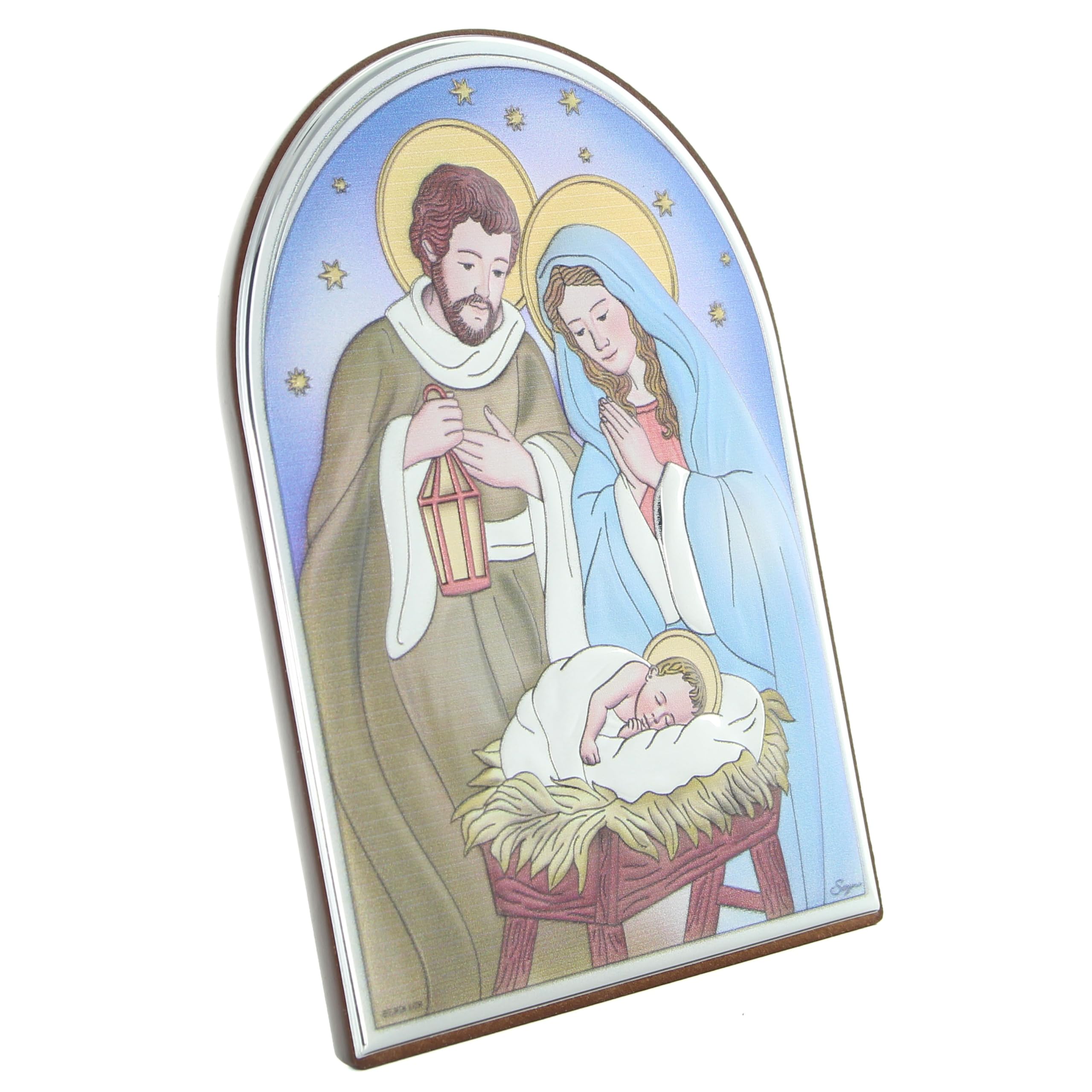 Palacio del Rosario Marco de la Sagrada Familia sobre placa de metal colorido 15cm - Navidad - Culto cristiano de Madera