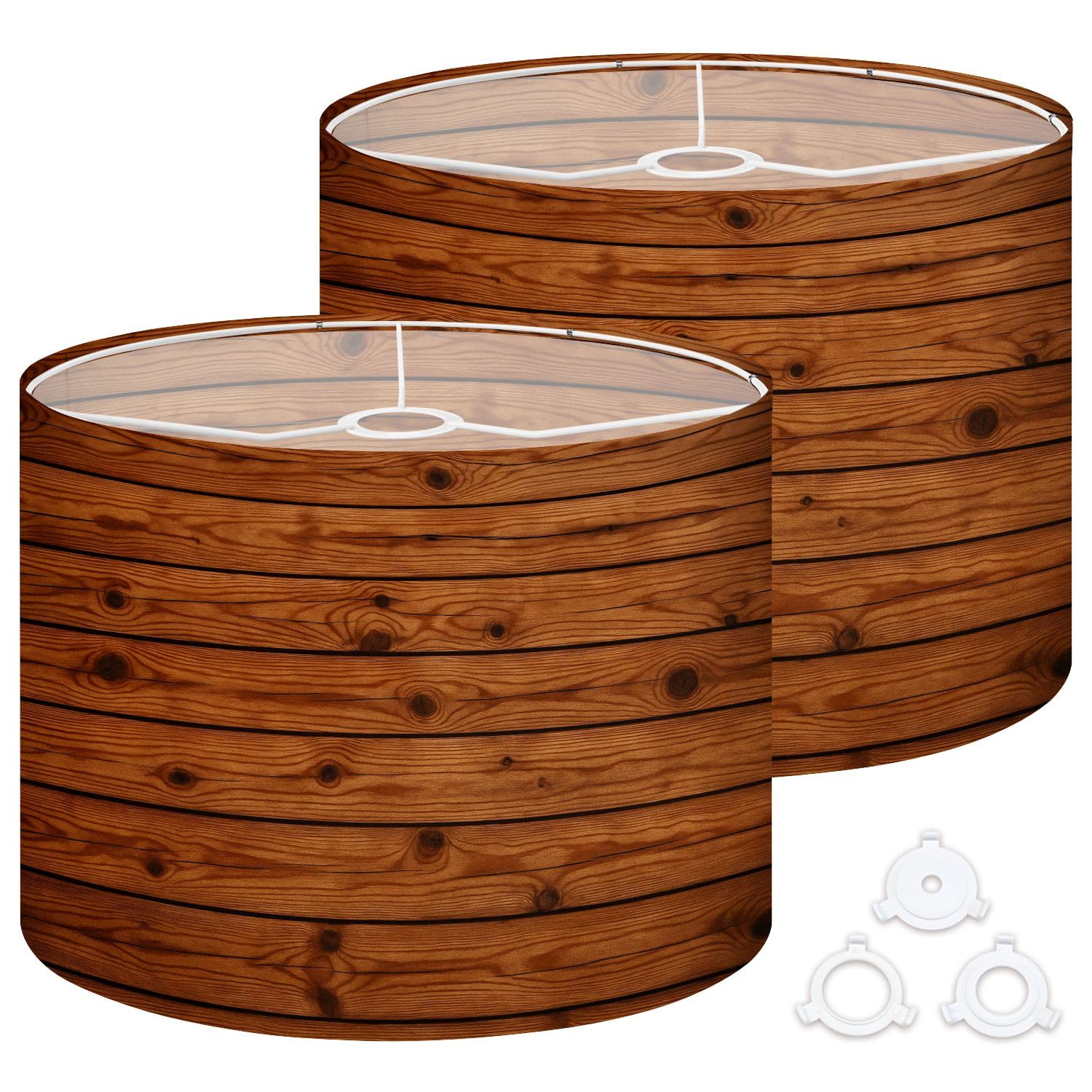 Fabric Drum Lamp Shade Old Wood Texture Vintage Funky Medium Linen Decorative Lampshades 13inch Set of 2 for Table Lamps, Floor Lamps,Hanging Lamp