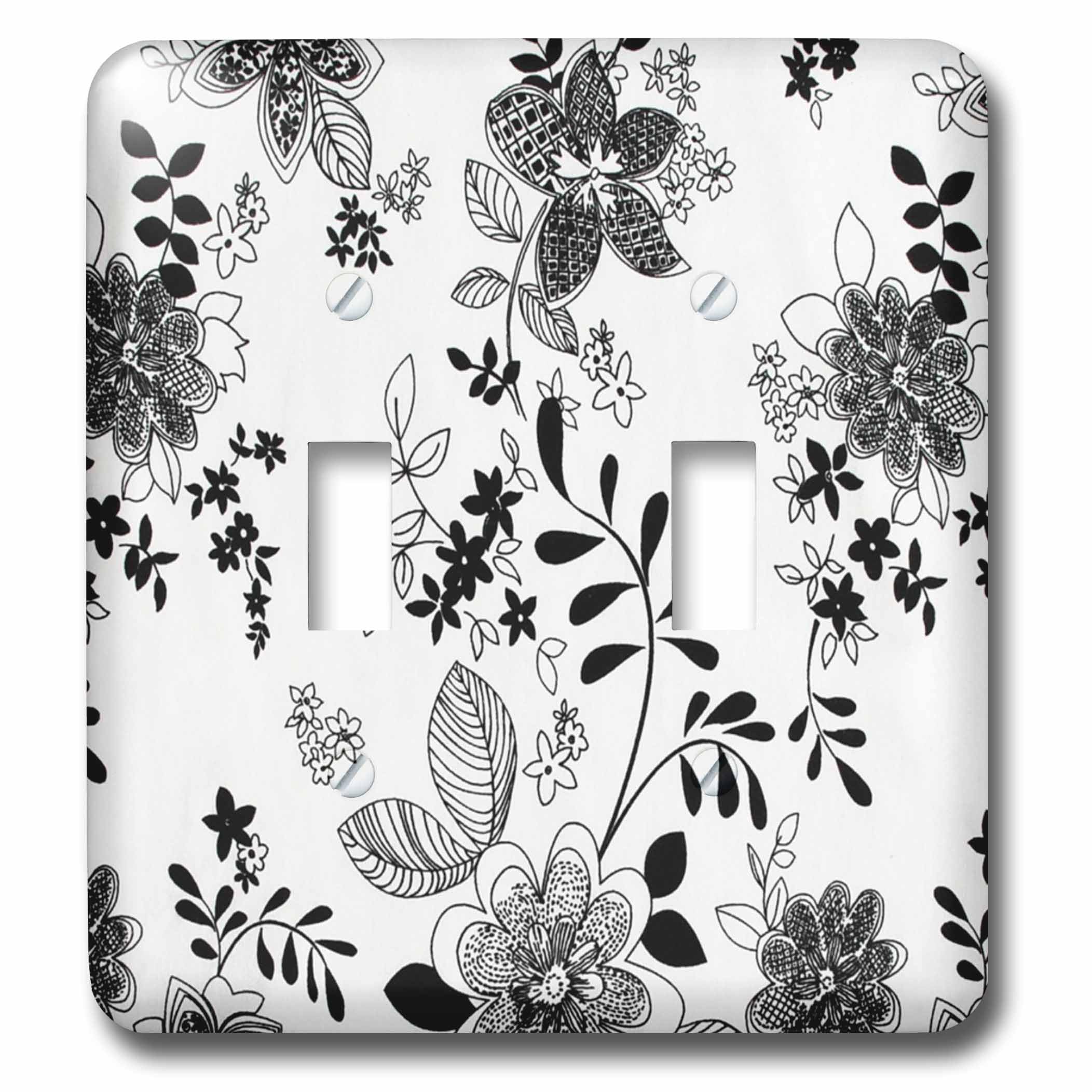 Interruptor doble de palanca decorativo floral blanco y negro 3dRose lsp_11074_2 para pared