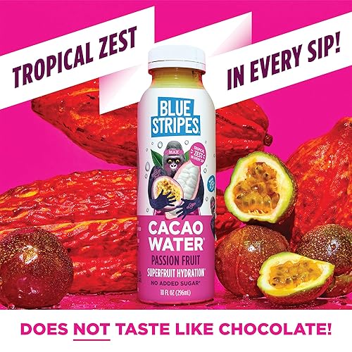 Miniatura 6 de Blue Stripes Agua de cacao hidratación de superfrutas prensada en frío con electrolitos y antioxidantes, sin azúcar añadido, todo natural, ideal