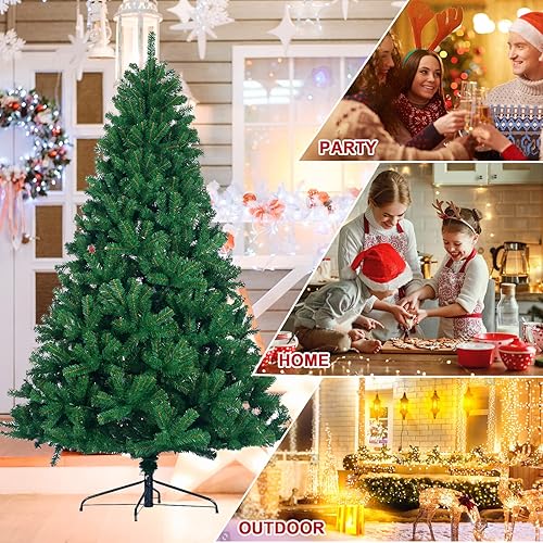 Miniatura 8 de 12FT Unlit Artificial Christmas Tree, Holiday Green Spruce PVC Xmas Tree with 7794 Branch Tips, Realistic Faux Fir Christmas Tree with Foldable