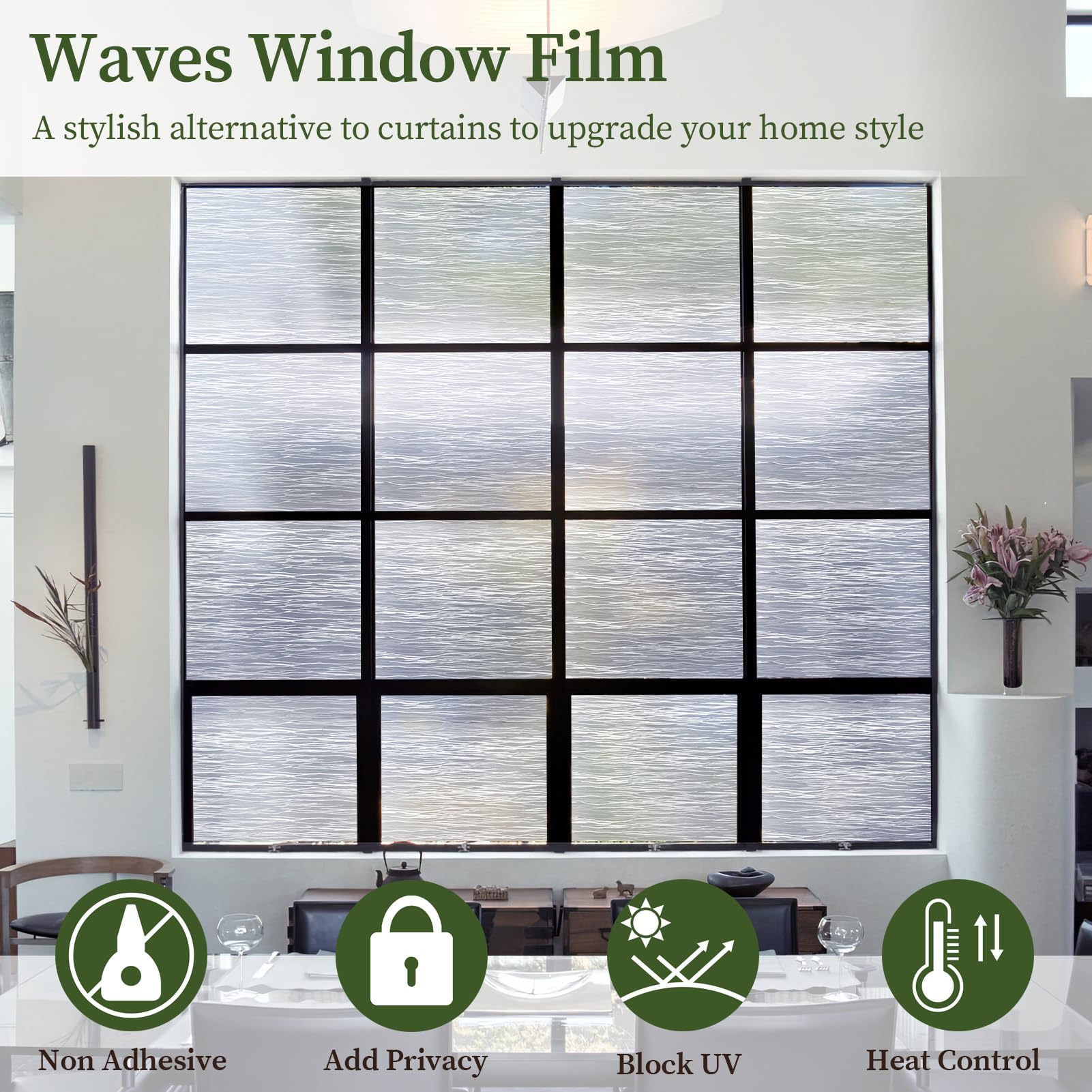 Glass Sticker Translucent Snapklik.com : Clear Water Privacy Film, Non-Adhesive Cling, Decorative ...