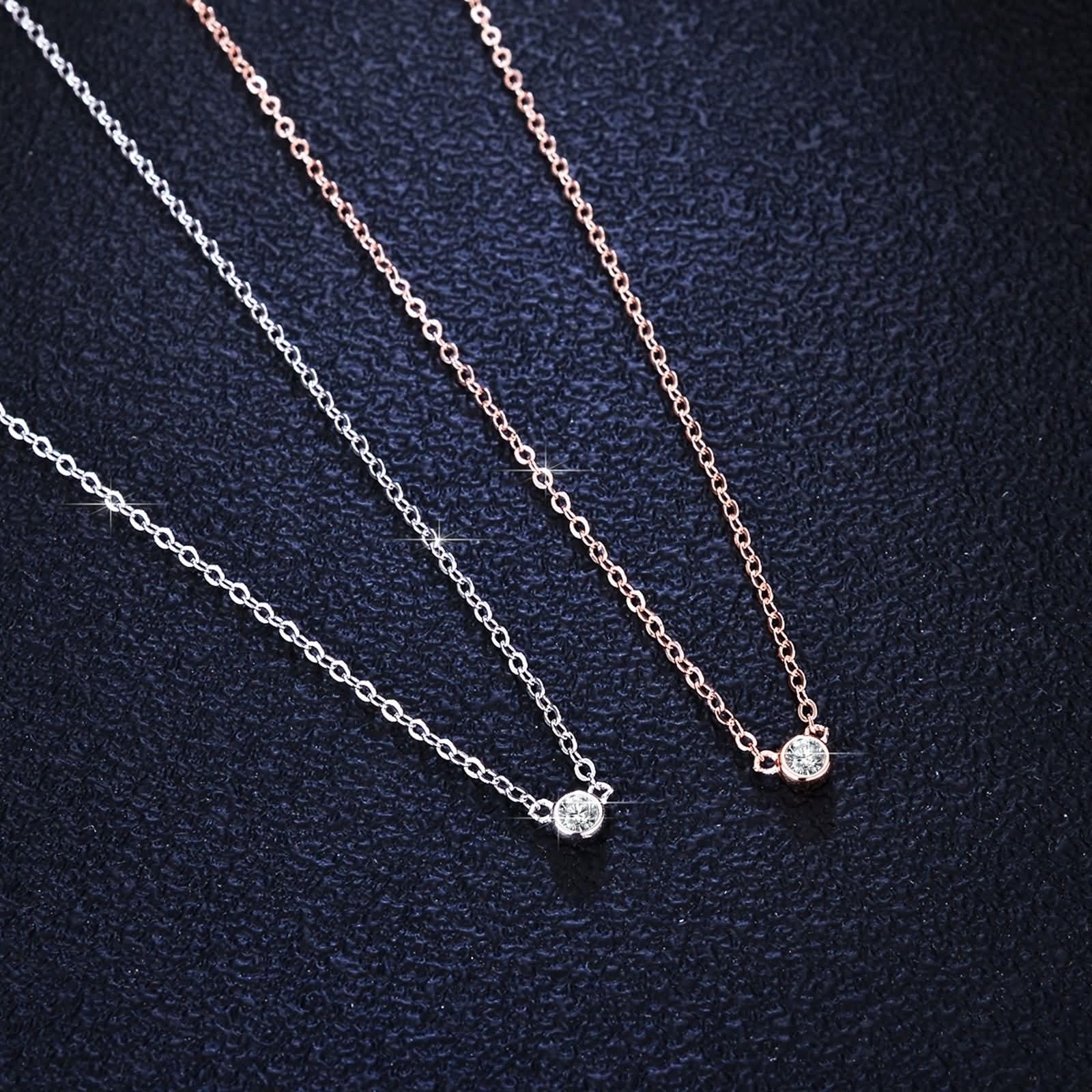 Collar de oro de 9 quilates con moissanita para mujer, collar ajustable de oro blanco de 9 quilates, 14 quilates y 18 quilates para mujer, solitario simple y delicado
