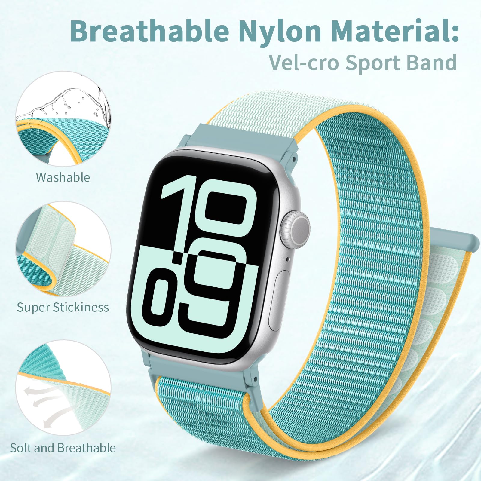 AMSKY 6 Pack Sport Nylon Loop Bands Compatible with Apple Watch Band 40mm 41mm 38mm 42mm 44mm 45mm 46mm 49mm for Women Men,Stretchy Vel-Cro Straps for iWatch Series 10 9 8 7 6 5 4 3 2 1 SE Ultra