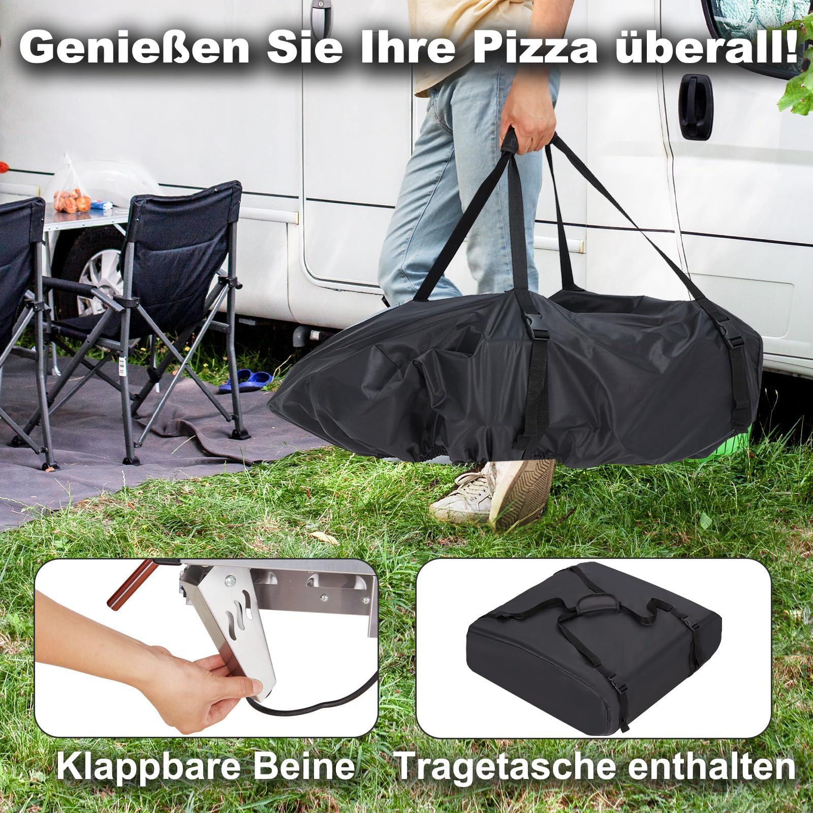 Pizzaofen Gas mit Drehfunktion 500 Grad 20 Zoll (50,8 cm) tragbarer Outdoor Gasofen mit Pizzastein