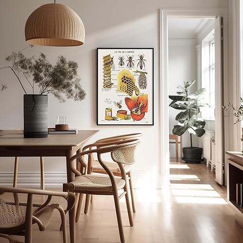 Miniatura 5 de Poster Master Póster vintage de miel, impresión retro de La Vie De L'Abeille, arte de panal de abeja, arte de pared de abeja, regalo para hombres y