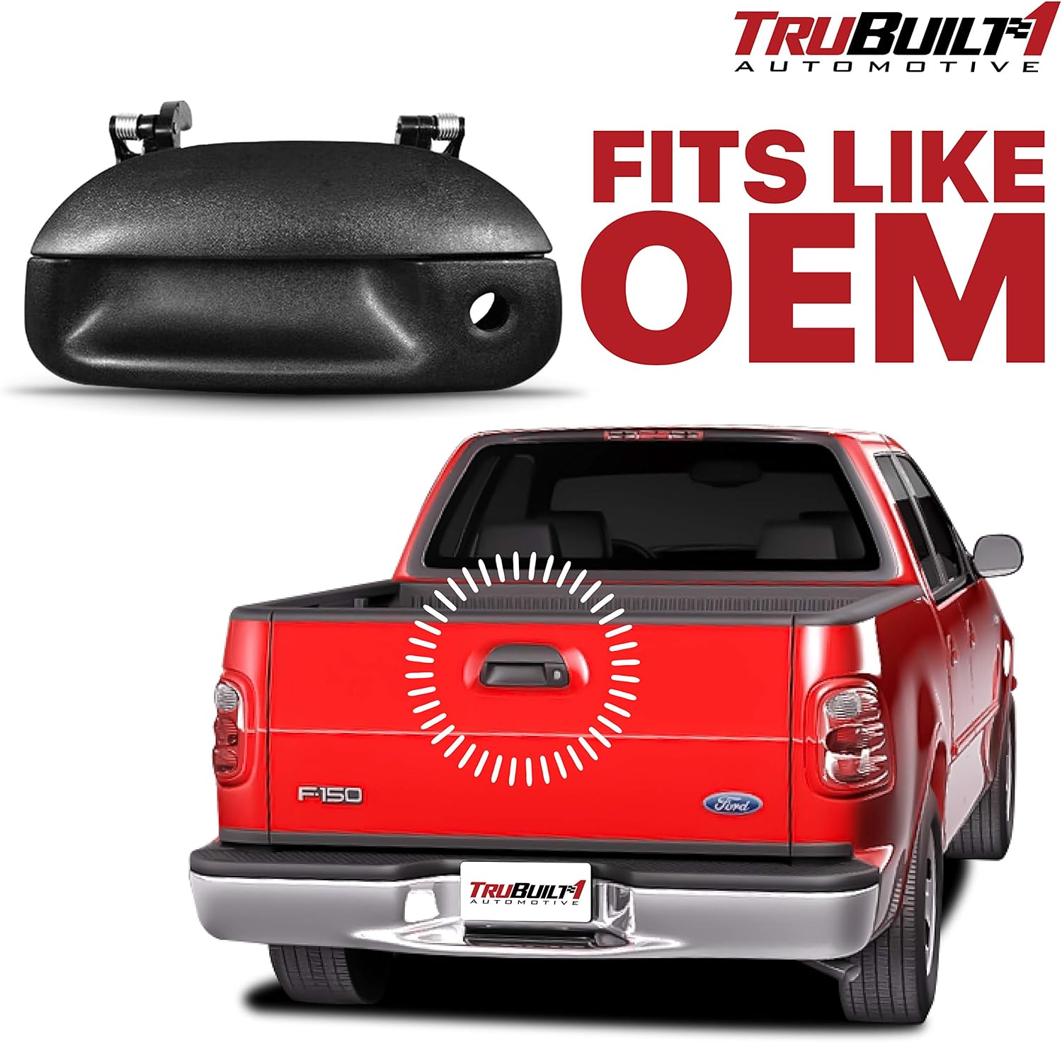 T1A Tailgate Door Handle with Keyhole Replacement for 1997-2007 Ford F-150, Explorer Sport Trac, F-250, F-350, F-450, F-550 Super Duty Pickup Trucks, Black Color, T1A-7L3Z-9943400AA