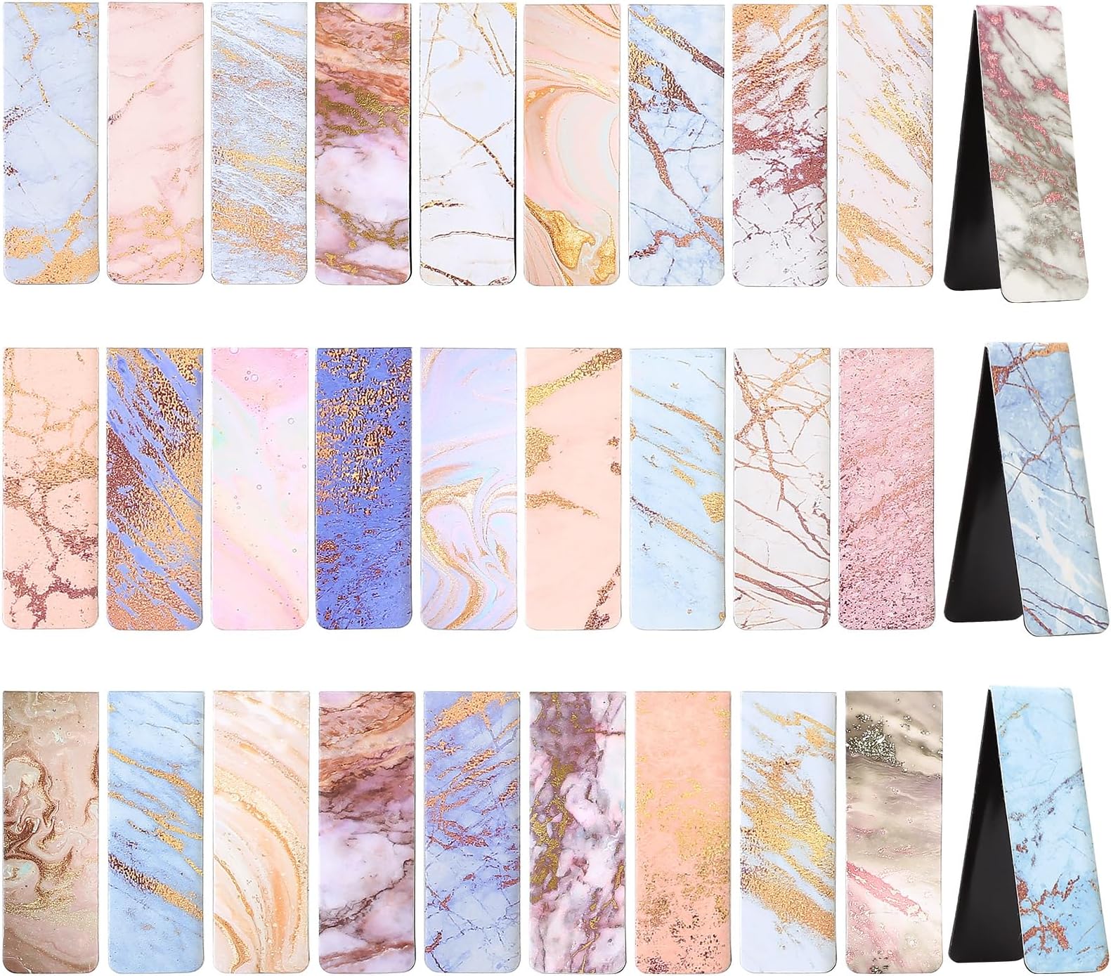 30 Pcs Magnetic Bookmarks, Geometric Pattern, Magnetic Page Holder Markers, Kids Student Teacher Office Reading School Bookmarks (Marble)