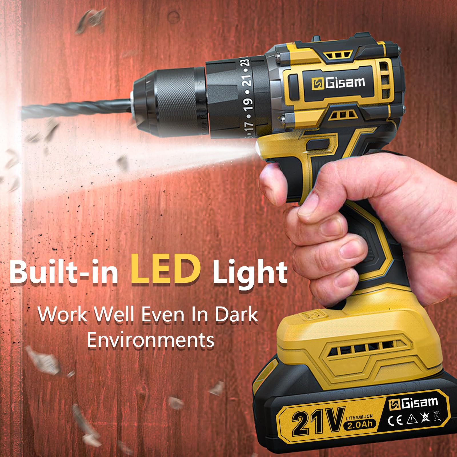 Trapano Avvitatore a Batteria 21 V, set con 1 batterie da 2,0 Ah,Max 55Nm, 23 + 3 Impostazione Coppia, Mandrino da 10 mm, 2 Velocità, luce a LED, 24 Accessori,per Riparazione, Fai da te