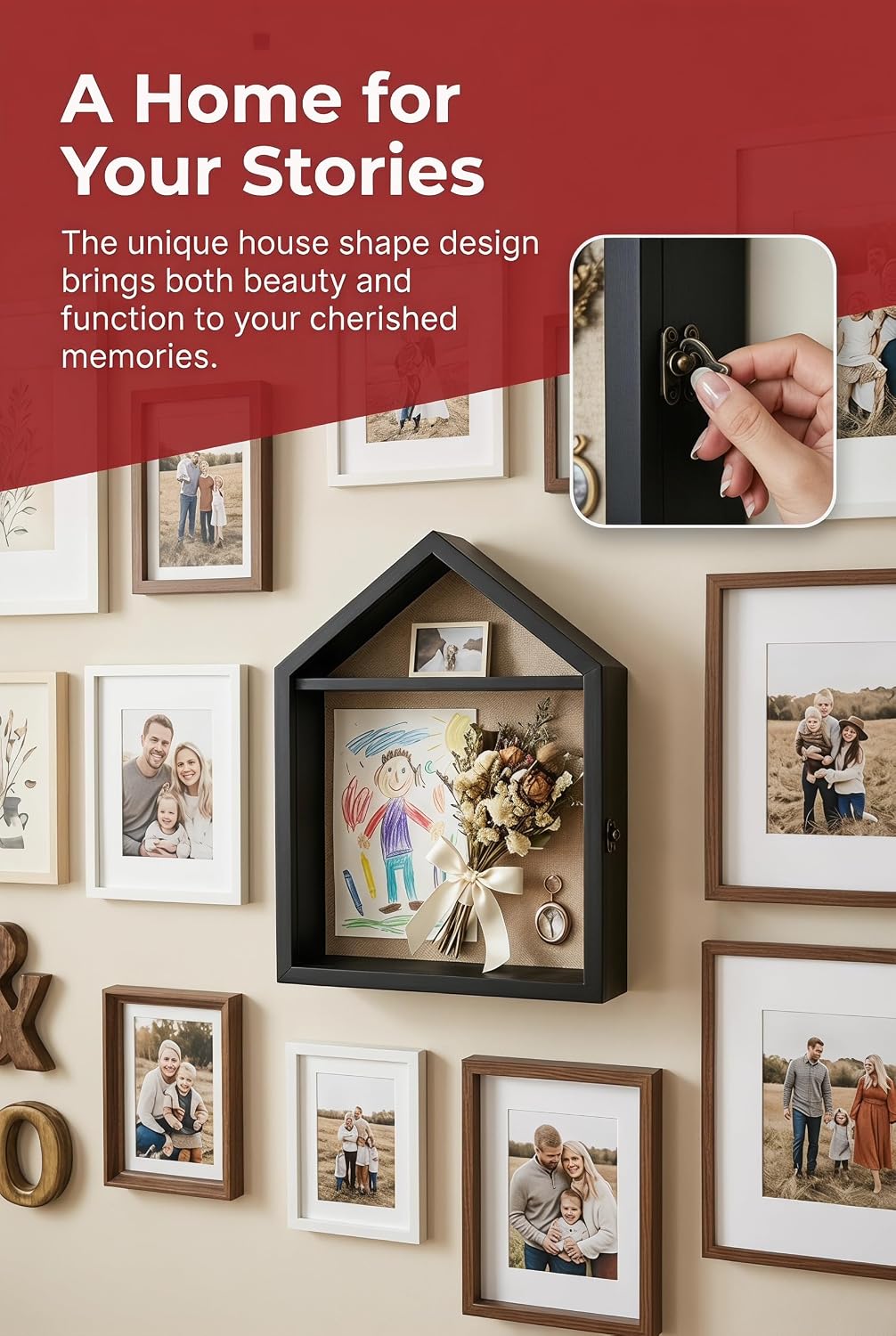 11x16x6Inch Extra Deep Shadow Box Frame Depth 5in Large Shadow Box Display Cases with Linen Back and Removable Shelf House Shaped Picture Frame Wedding Bouquet Display for Picture Flower (Black)