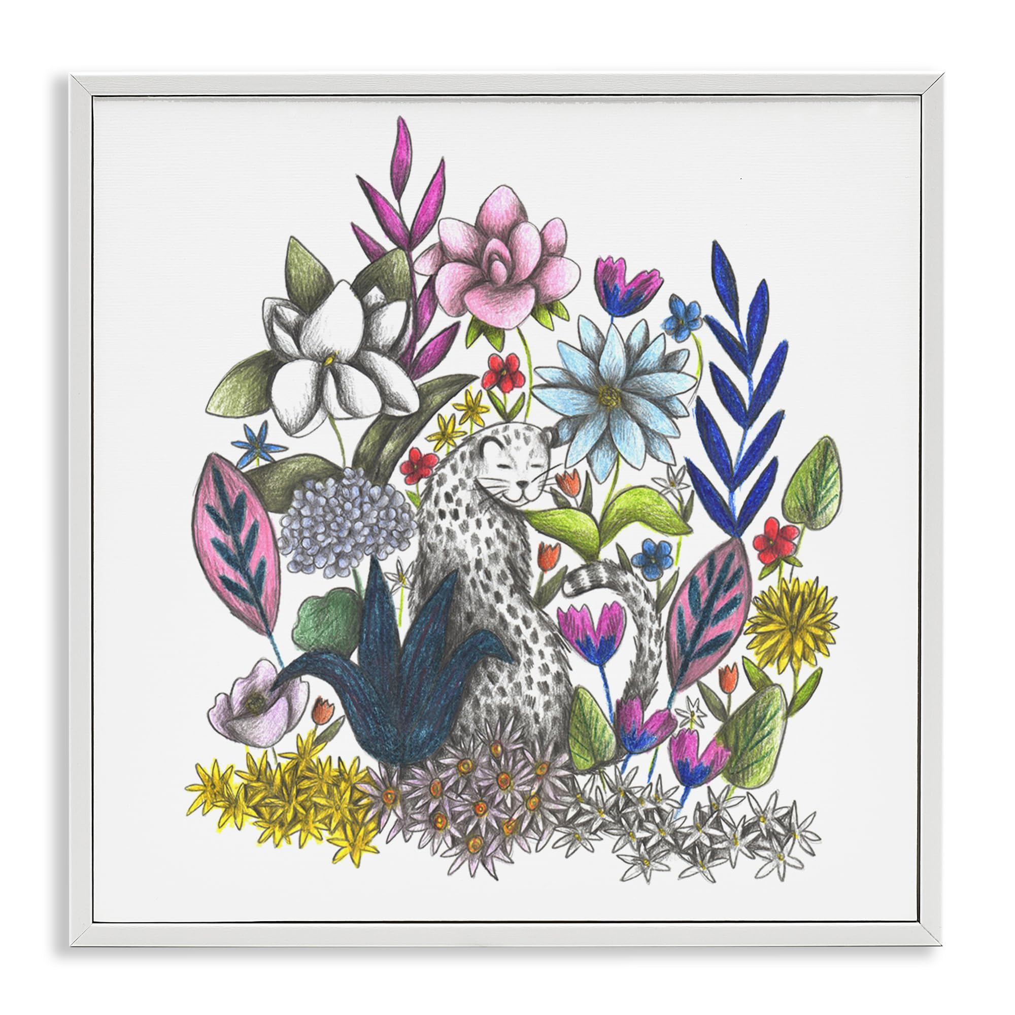 Léopard au milieu des fleurs tableau de maître Cecilia Battaini giclée Stupell encadrée