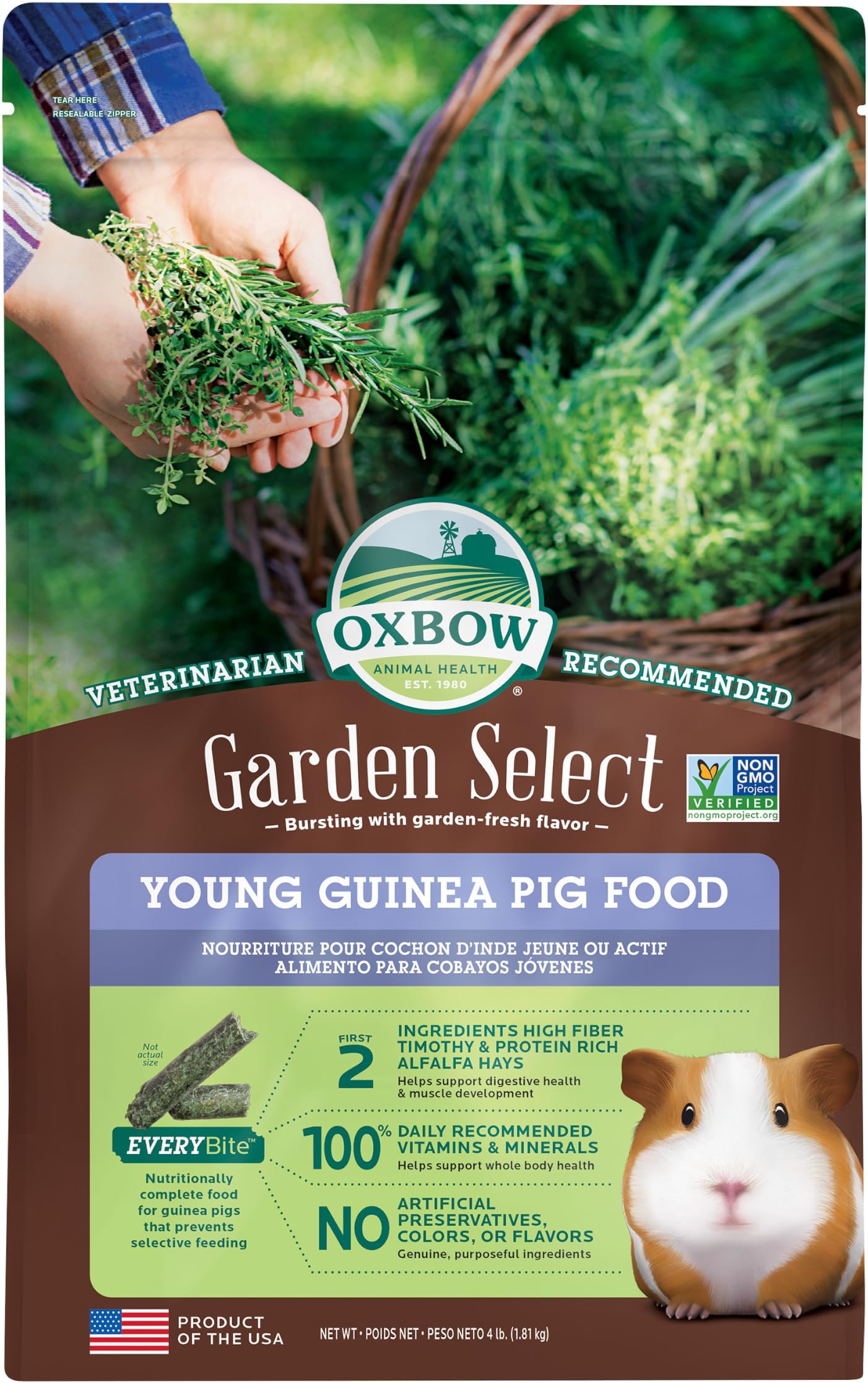 Oxbow Garden Select Young Guinea Pig Food, Uniform Guinea Pig Pellets, 4 lb