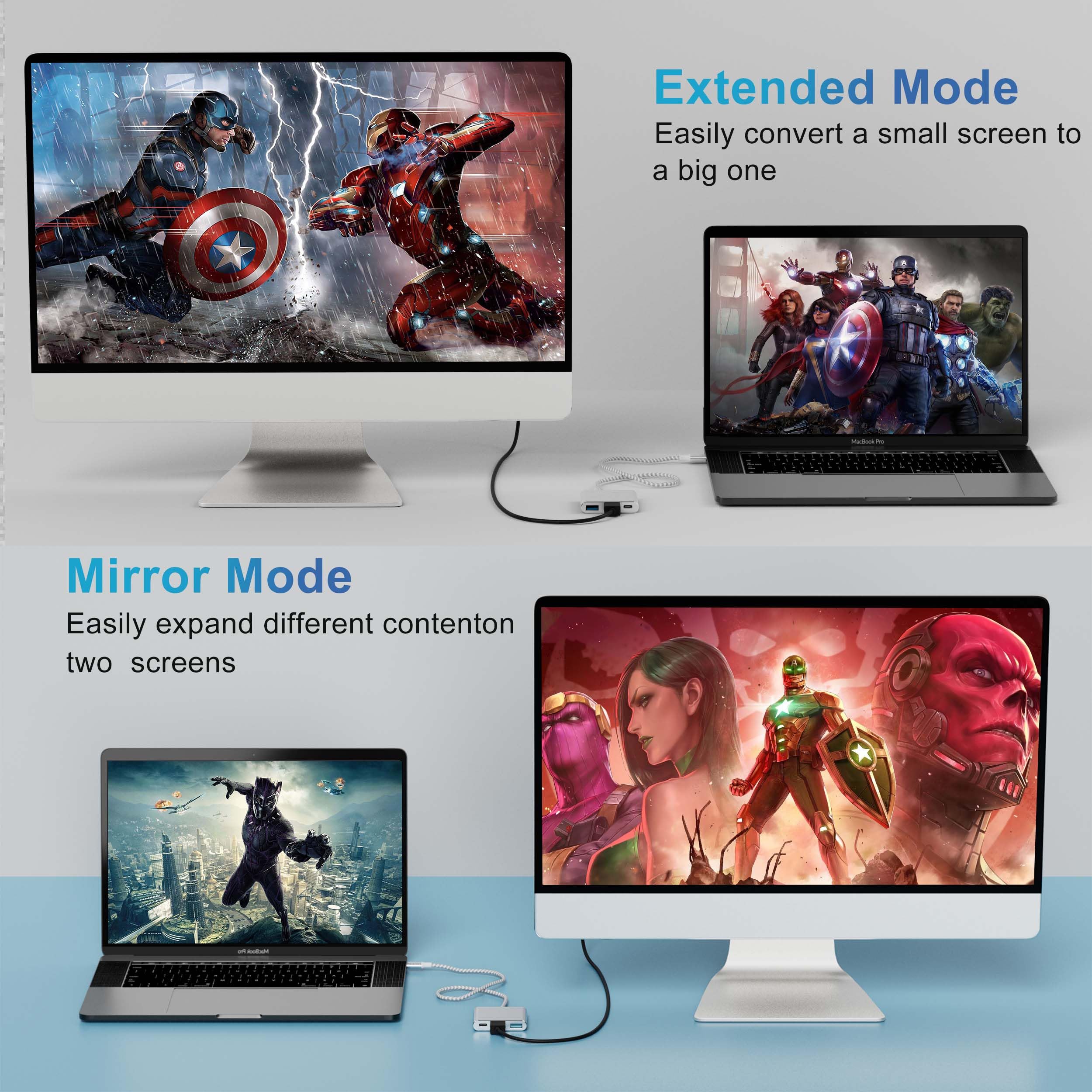 Battony USB-C to 4K HDTV Digital AV Adapter for MacBook Pro/Air, USB 3.0 5Gbps Date Transfer &100W PD & 50cm Braided Cable, Compatible for Mac Pro Air M1 M2 iMac and Other Type C Devices