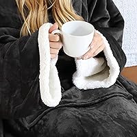 Vista 5 de Catalonia - Manta de forro polar tipo sherpa con mangas, súper suave, cálida y cómoda, de gran tamaño, de forro polar y microplush, con mangas