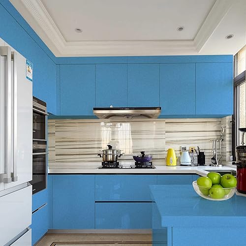 Miniatura 2 de WADILE Papel tapiz adhesivo brillante, resistente al agua, de color sólido, autoadhesivo, brillante, extraíble, para gabinetes (azul cielo, 15.7 x