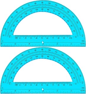 eBoot 6 Inch Plastic Protractors 180 Degrees Pack of 2 Blue - Durable Geometry Tools for Students Teachers Math Class