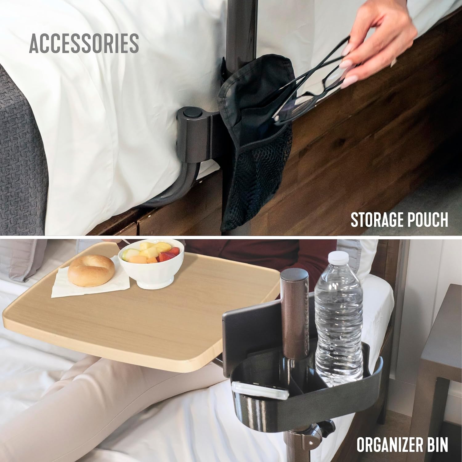 Stander EZ Swivel Overbed Table, Adjustable Medical Lap-Desk and Large Bedside-Tray with Cupholder, Tablet Holder & Organizer Pouch, 360 Degree Rotating Tray & Laptop Computer Desk for Home Beds