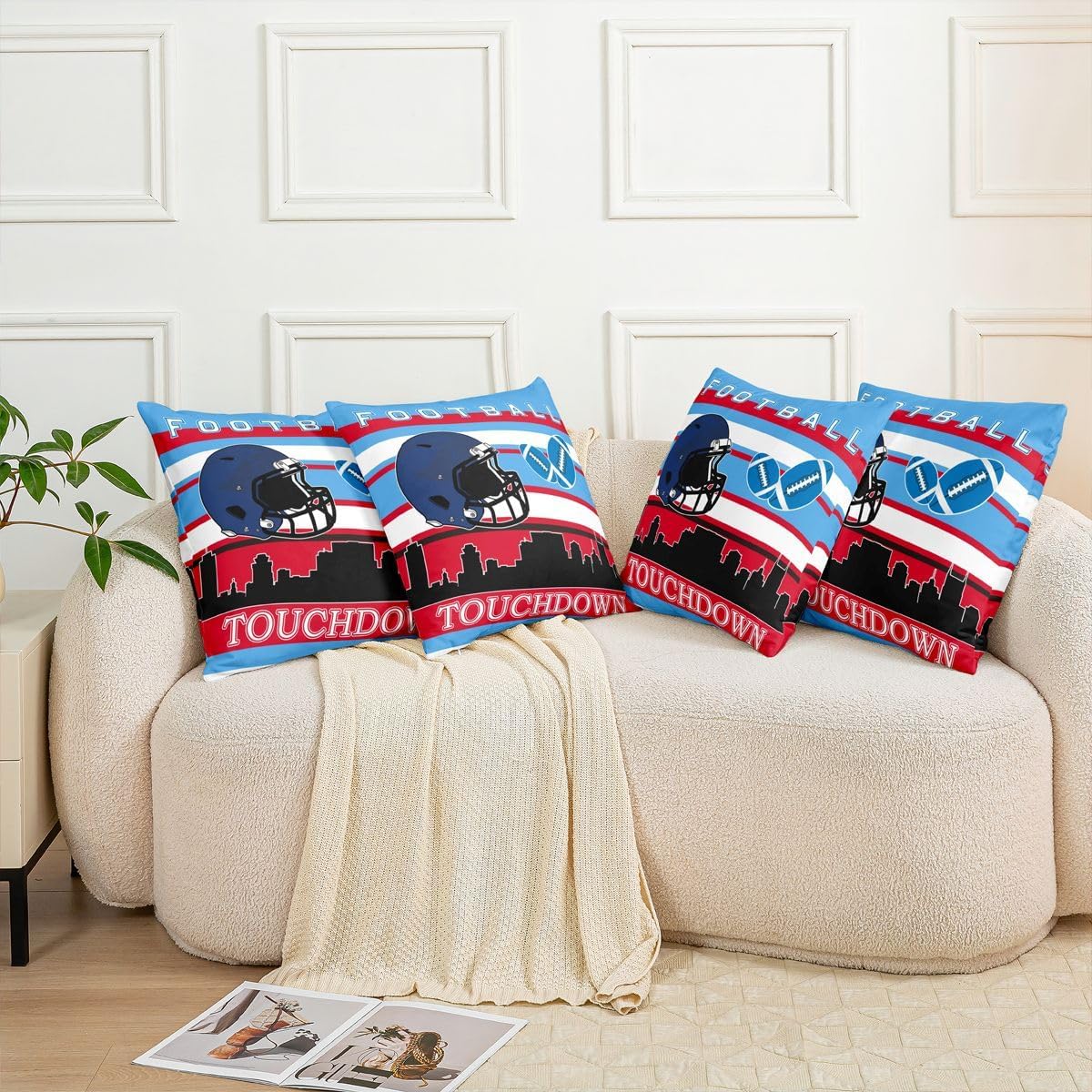 Castle Fairy Football Fans Pillow Cover,Football Double Sides Print Throw Pillow Case Cover,American Rugby Cushion Cover for Sofa Couch Chair,2 Pack 24"x 24"