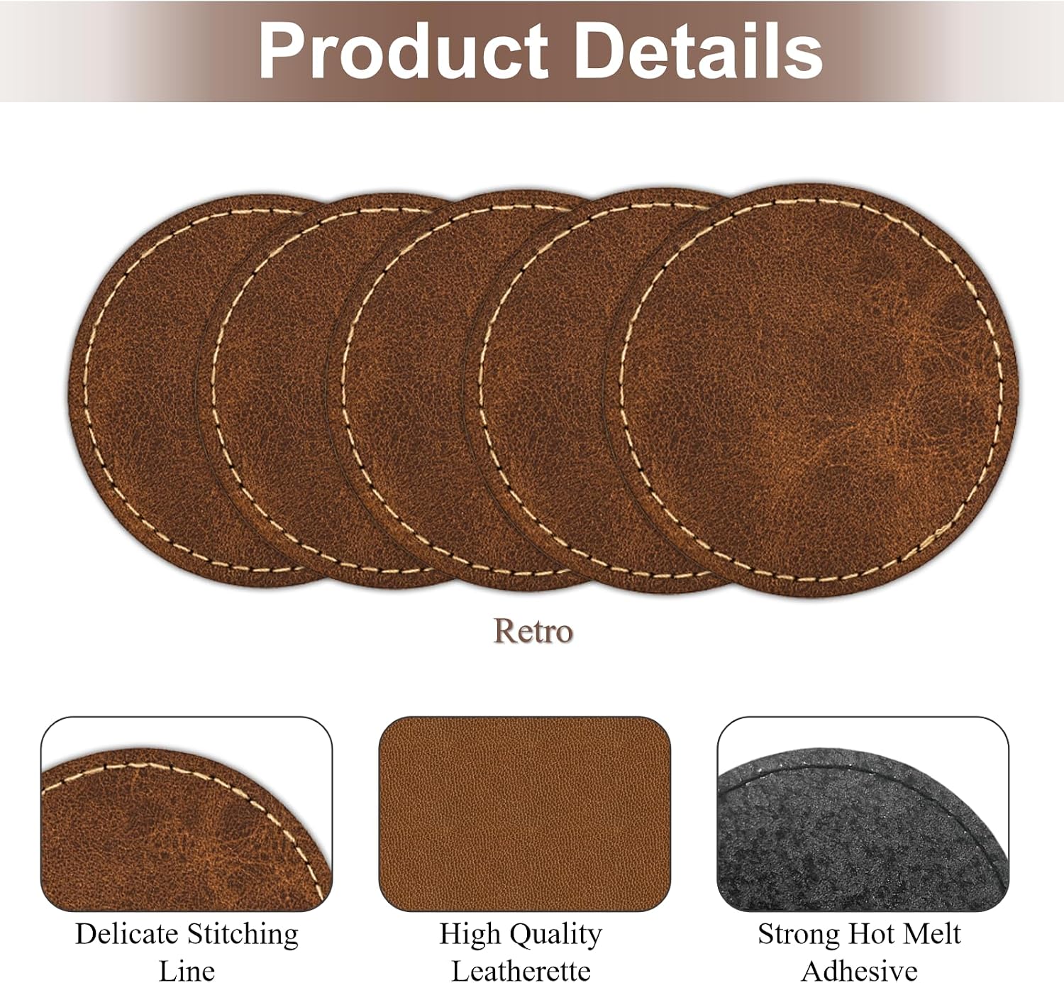 Blank Leatherette Patches for Hats, Iron On Patches for Clothes Jeans, Artificial Leather with Adhesive for Laser Engraving, Rustic DIY Repair Sewing Crafts 3 x 2 Inches (36Pcs Round Retro)